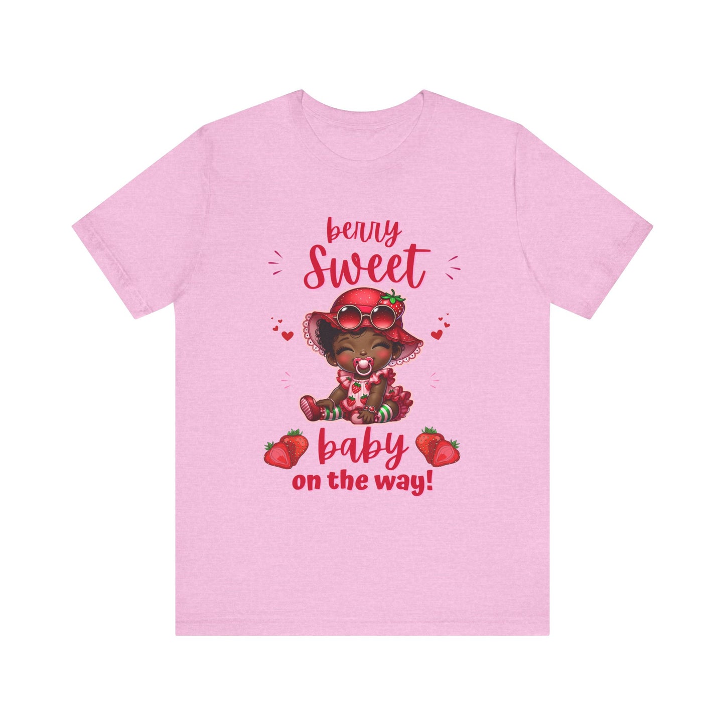 Berry Sweet Black Baby Girl on the Way T-shirt, Quality Strawberry Unisex Adult Tee, Express Delivery Available
