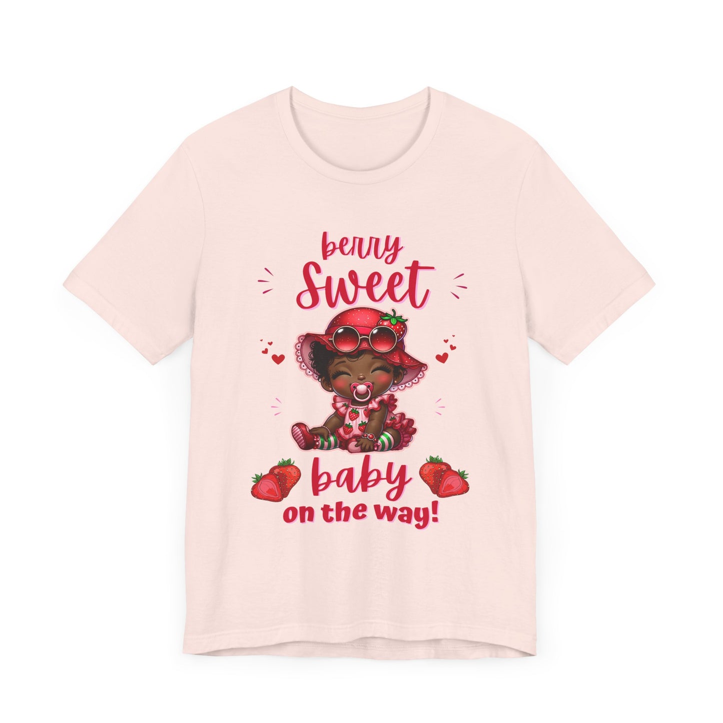 Berry Sweet Black Baby Girl on the Way T-shirt, Quality Strawberry Unisex Adult Tee, Express Delivery Available