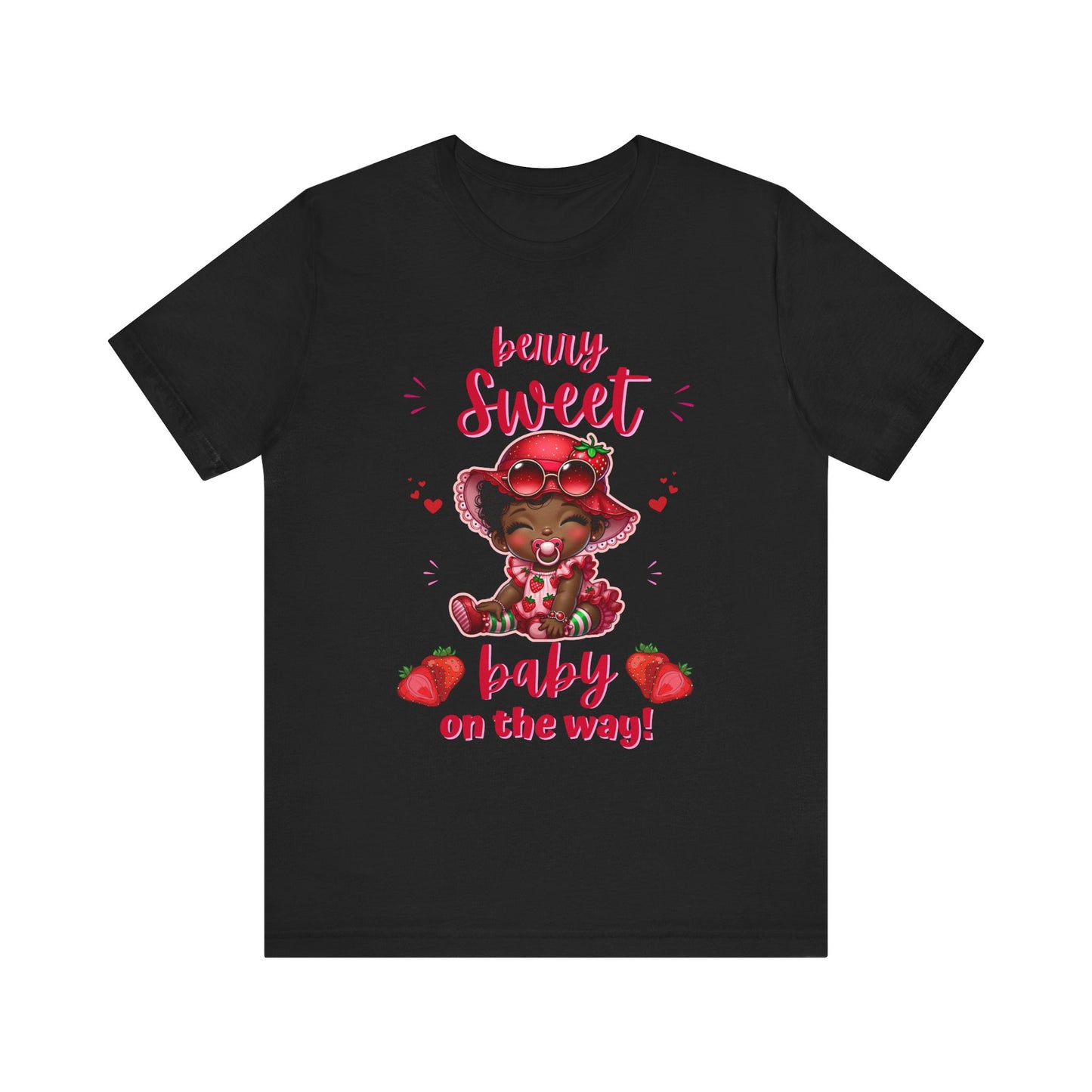 Berry Sweet Black Baby Girl on the Way T-shirt, Quality Strawberry Unisex Adult Tee, Express Delivery Available