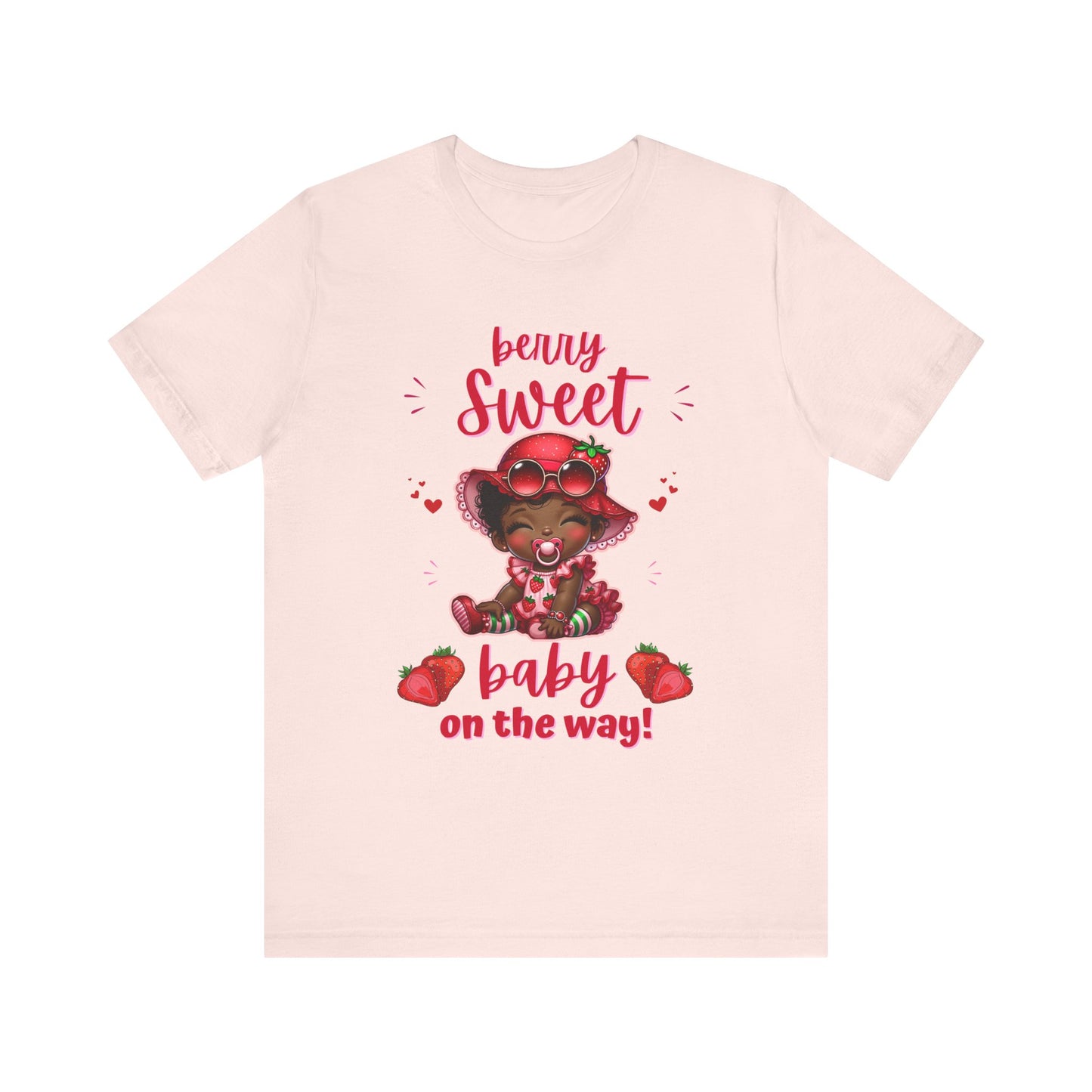 Berry Sweet Black Baby Girl on the Way T-shirt, Quality Strawberry Unisex Adult Tee, Express Delivery Available