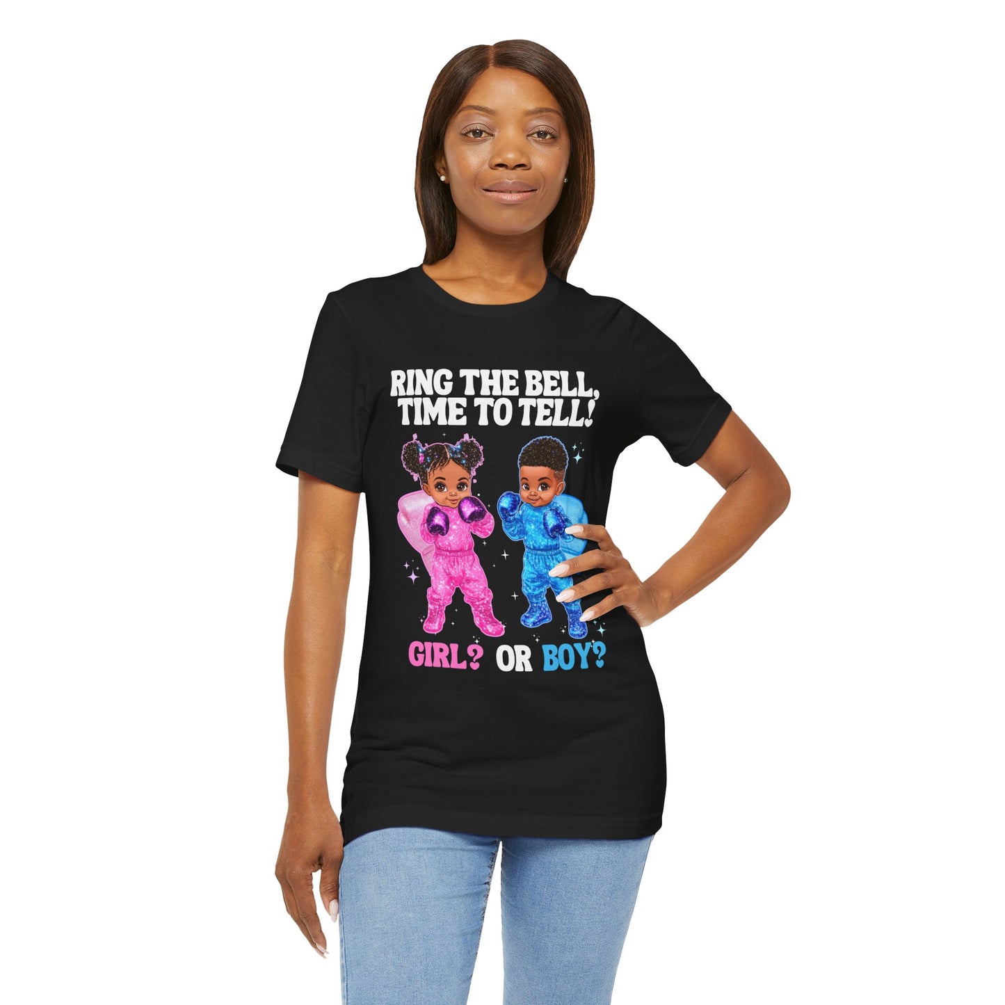 Black Baby Boxer Gender Reveal T-Shirt, Pink and Blue Unisex Adult Tee, Express Delivery available