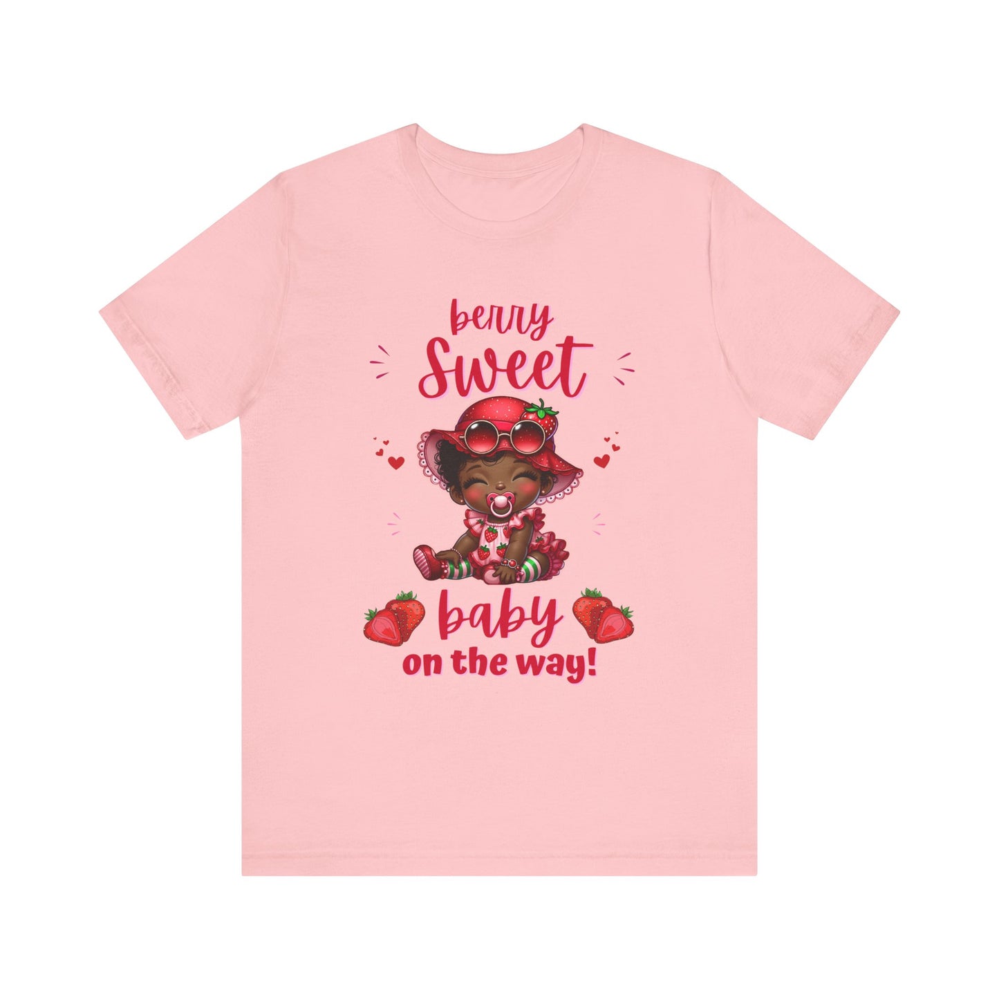 Berry Sweet Black Baby Girl on the Way T-shirt, Quality Strawberry Unisex Adult Tee, Express Delivery Available