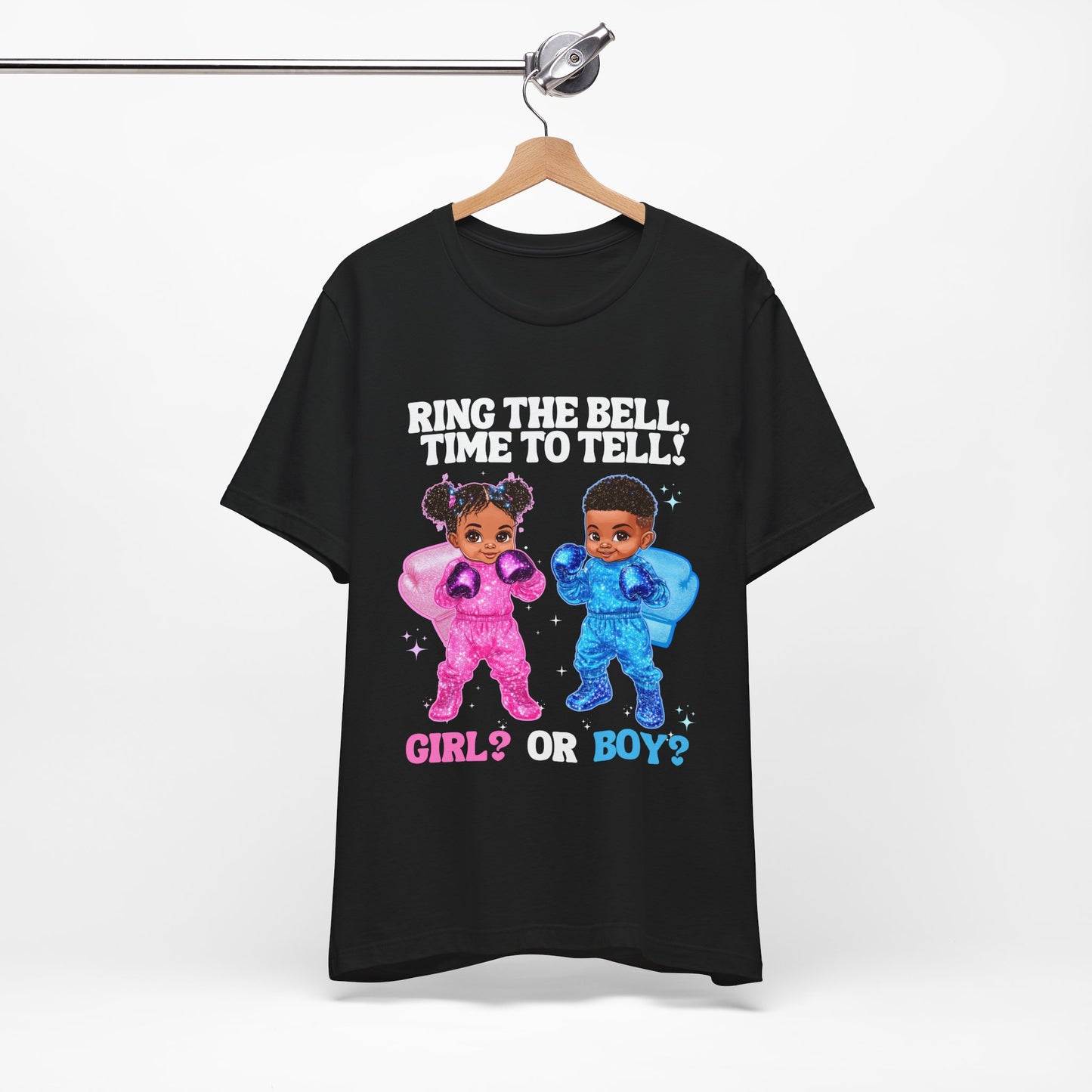 Black Baby Boxer Gender Reveal T-Shirt, Pink and Blue Unisex Adult Tee, Express Delivery available