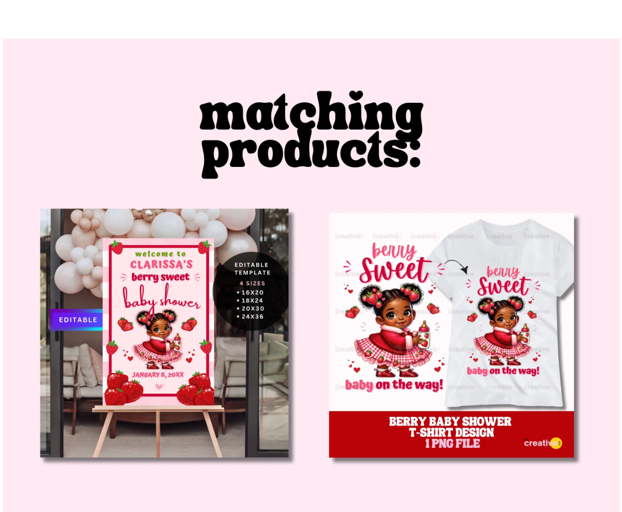 Black Baby Shower - Someone Berry Sweet Canva Invitation Template, Strawberry Theme, Editable, 5x7