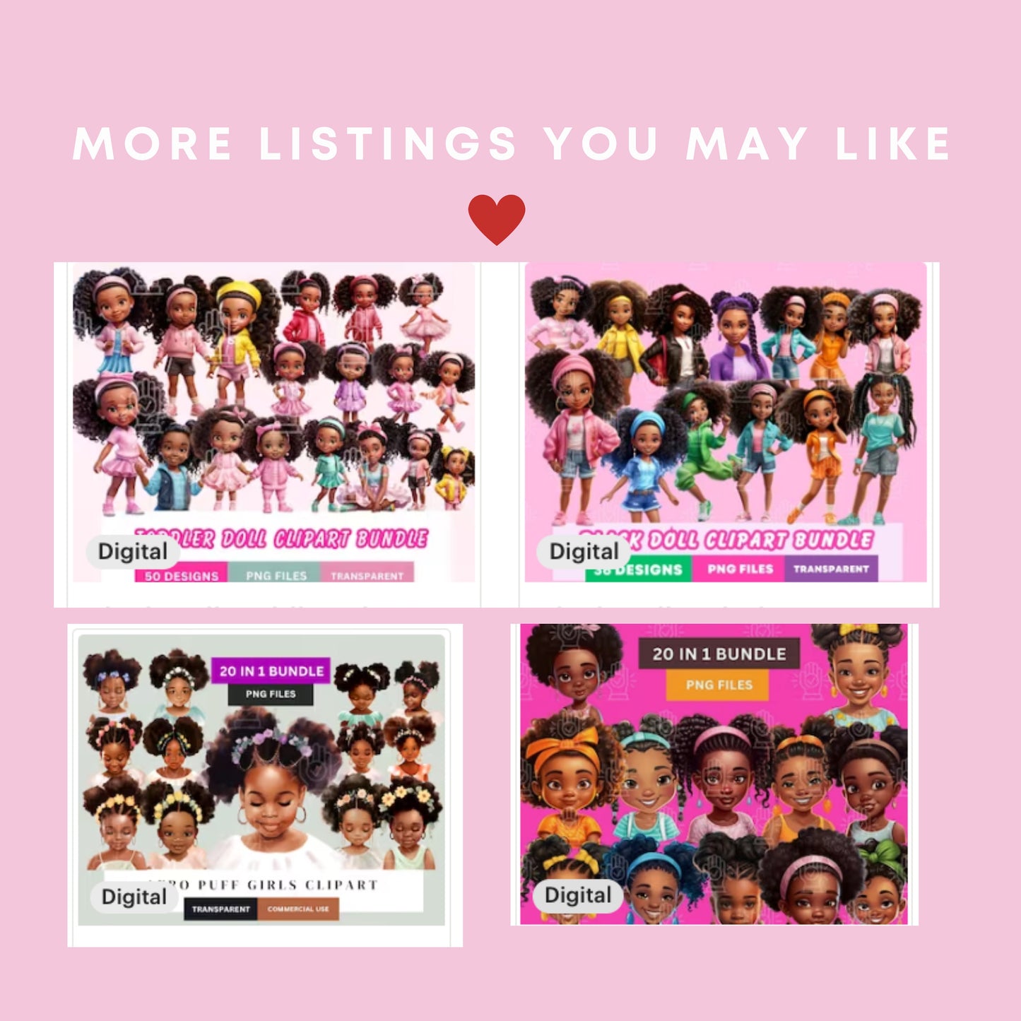 Back View of Black Girl Clipart, 12 PNG, Kids Hairstyle Watercolor, Commercial Use