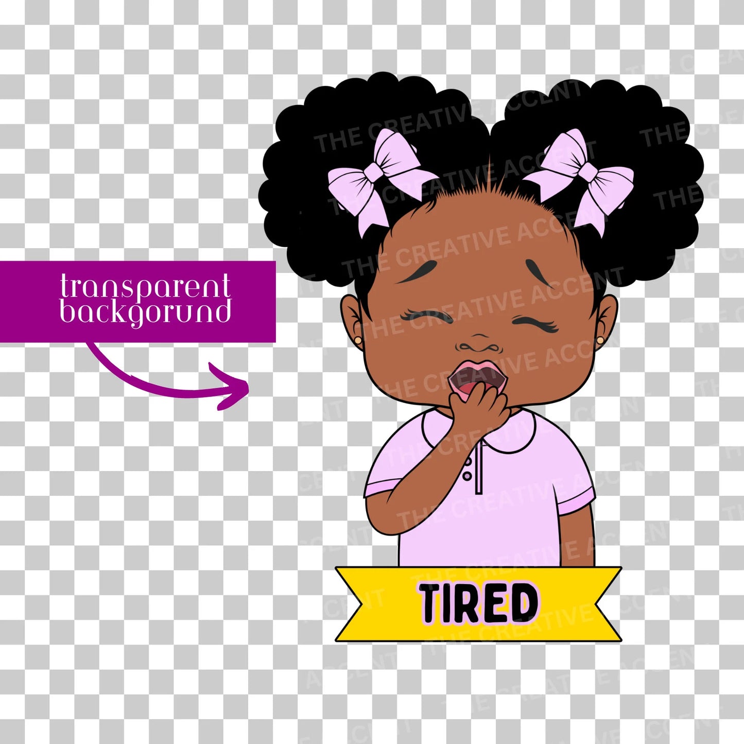 Black Girl Emotions Clipart, 24 PNG, African-American Kids Different Facial Expressions,