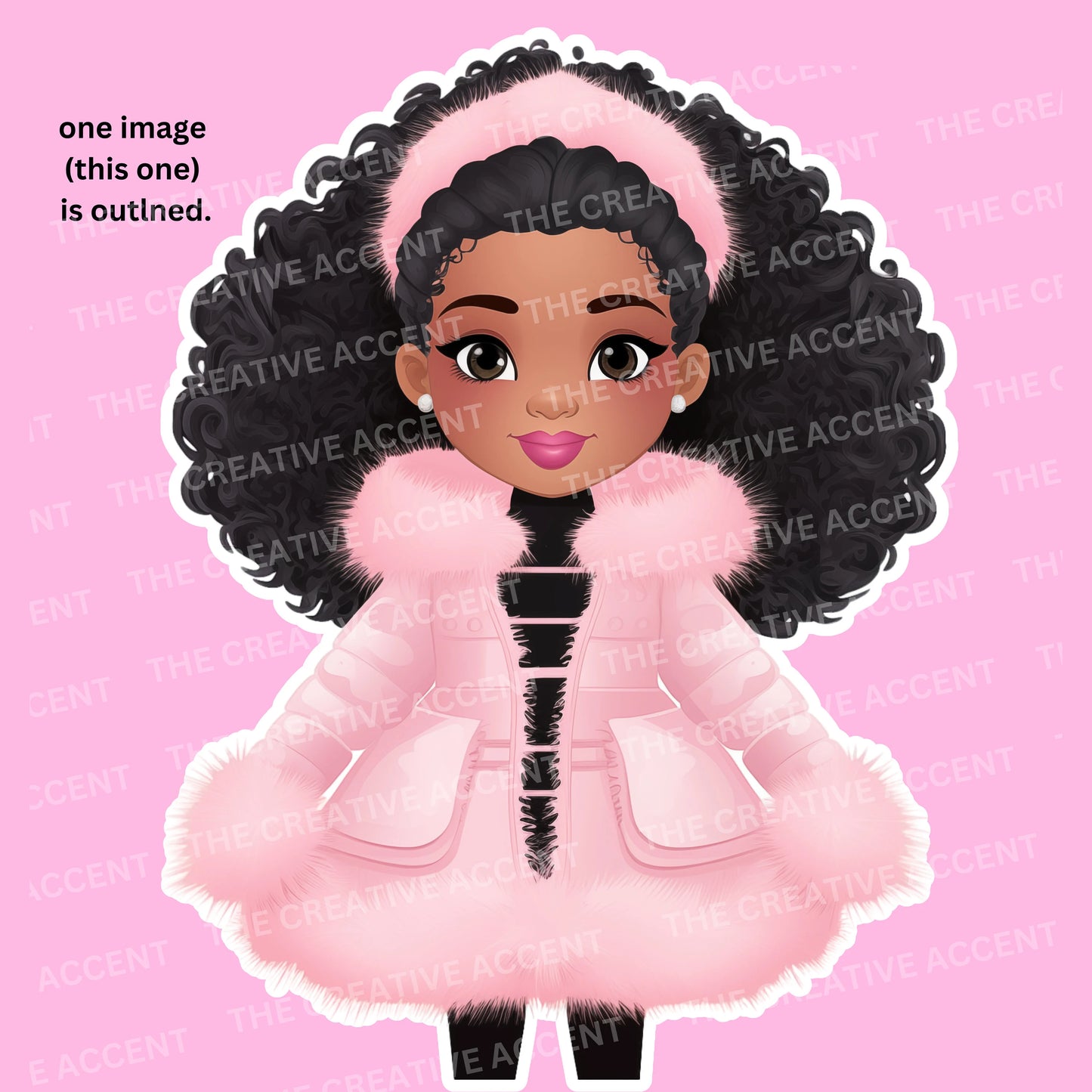 Little Black Girl Doll in Winter Coat Clipart, 5 PNG
