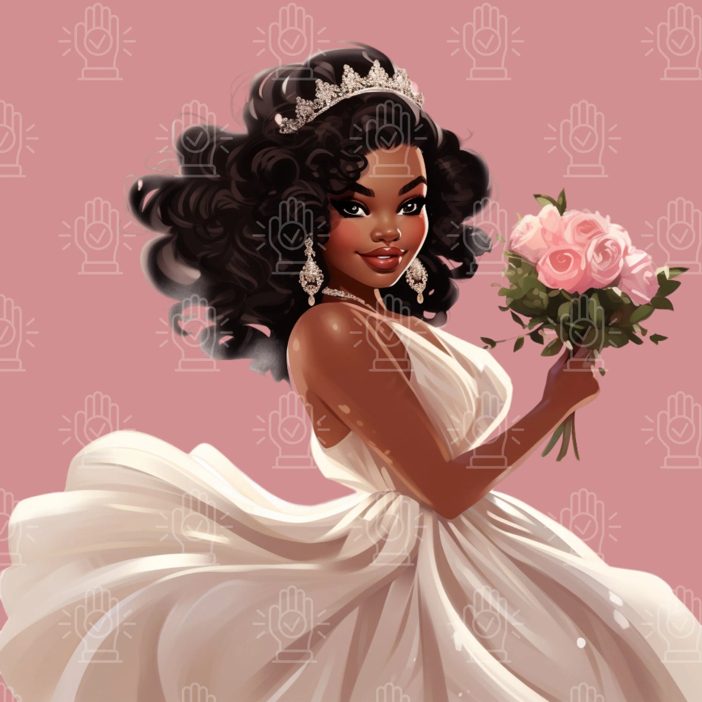 Funny Black Bride Clipart, 13 PNG, Expressive Wedding Cartoon
