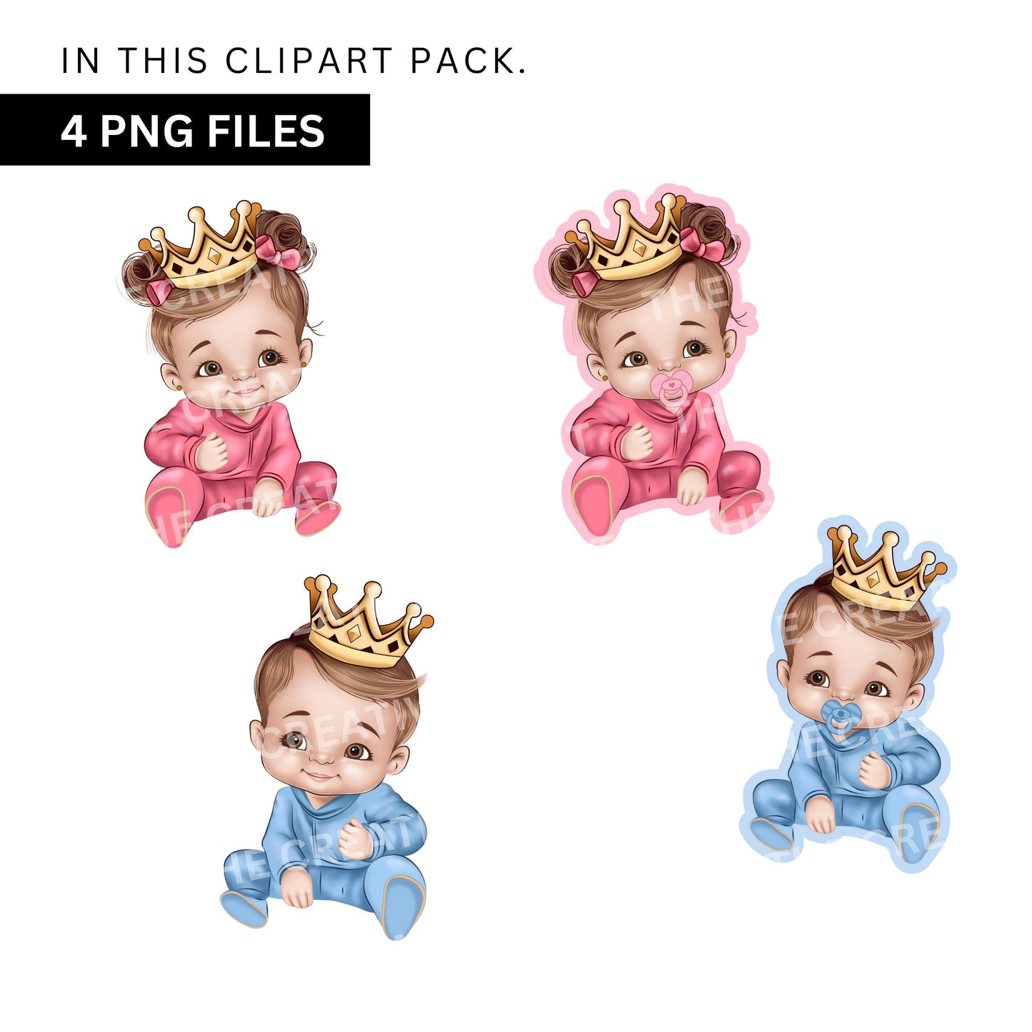 Hispanic White Baby Gender Reveal Clipart, 4 PNG, Fraternal Twins Illustration