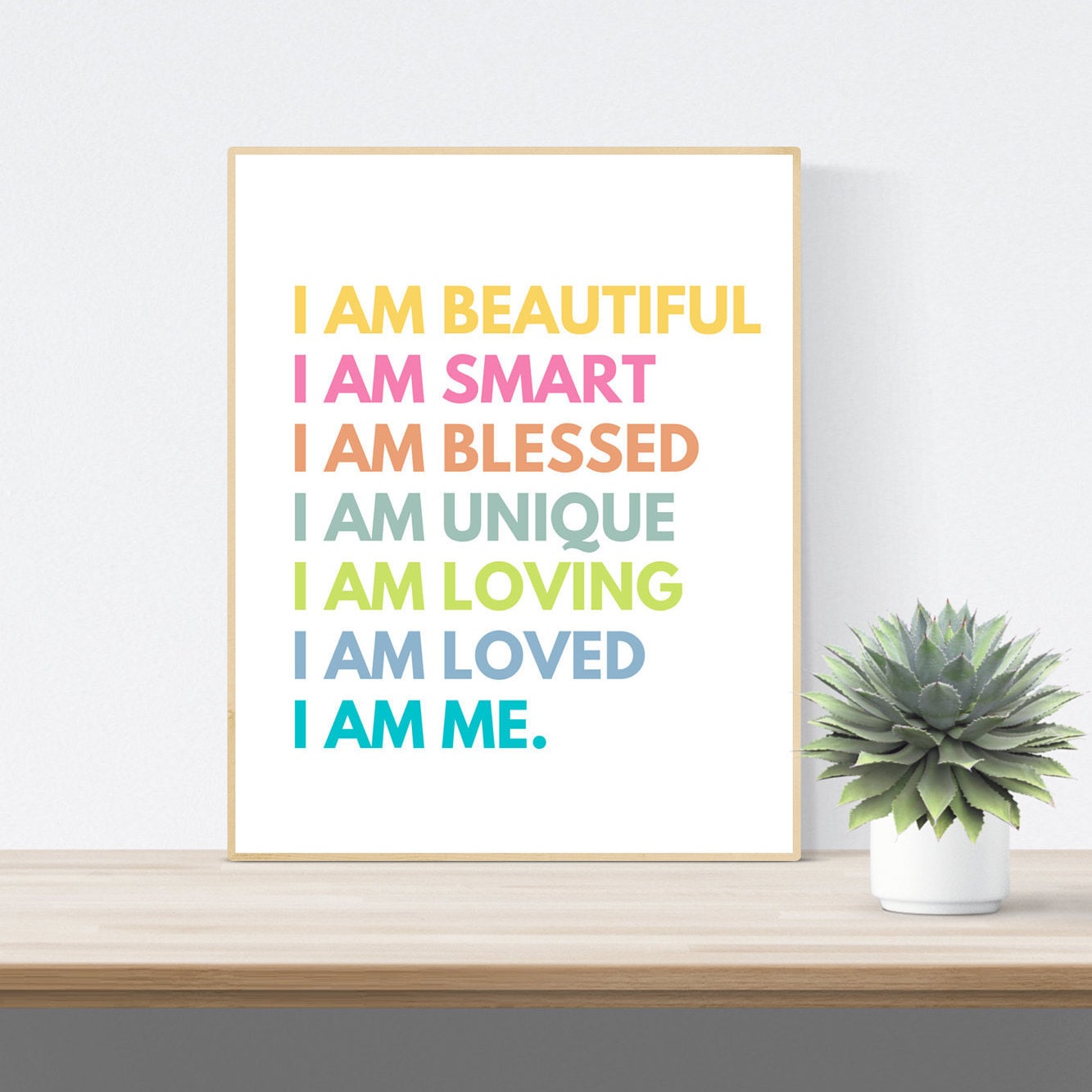 Kids Printable Art: Girls I AM Affirmations - Beautiful Blessed - Wall Art, Nursery Decor, *Instant Download *