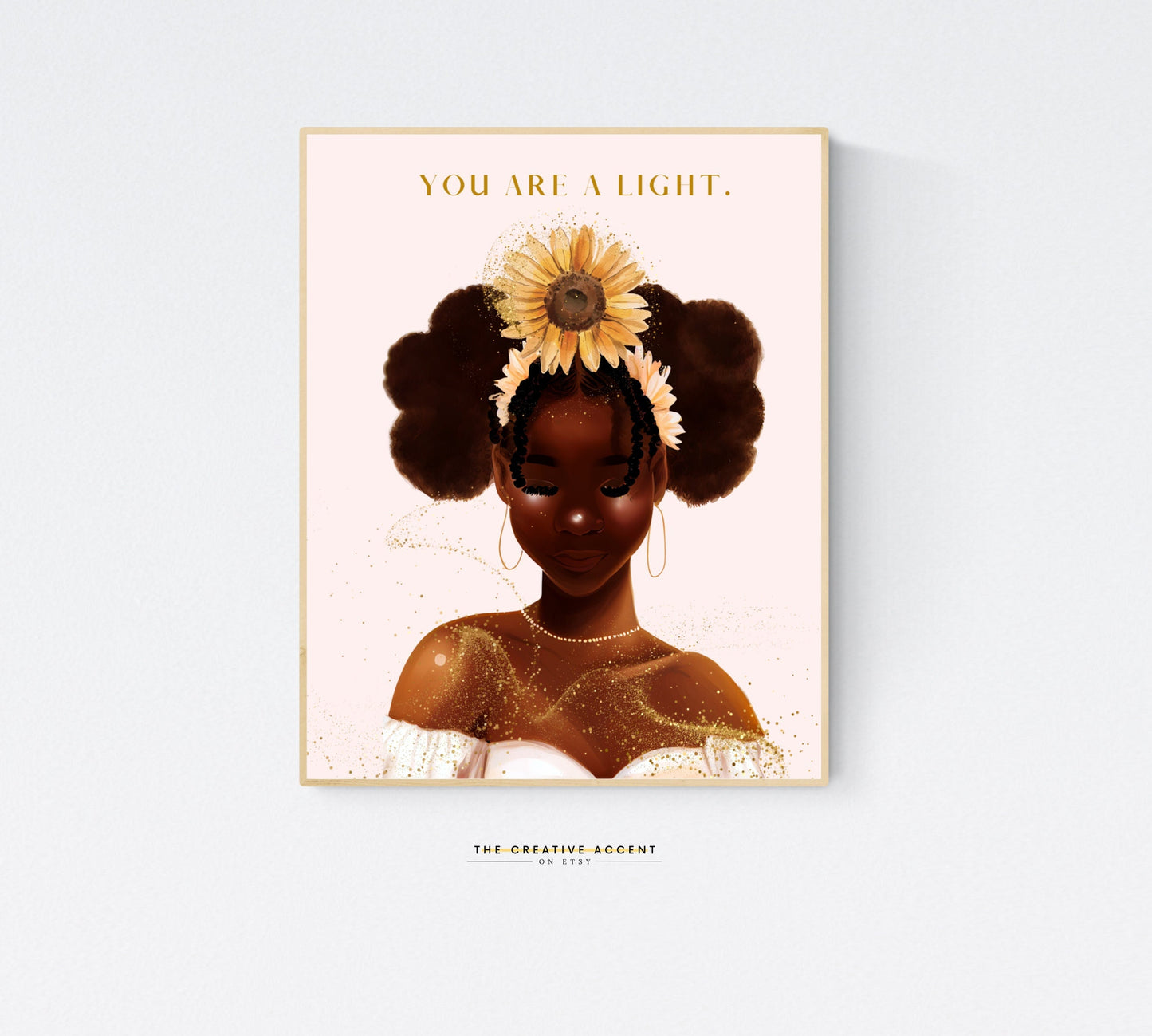 Black Girl Printable Art: You are a Light, Afro Hair Wall Art, Brown girl painting, Room Decor, Teen Poster - Pink *Instant Download *
