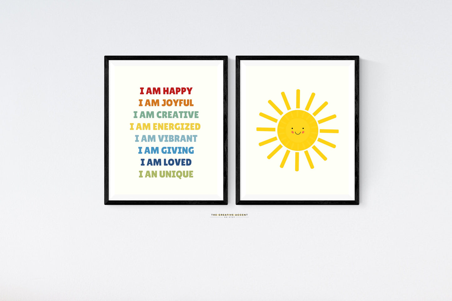 Boys Room Printable Wall Poster, 2 Set Decor, Affirmations, Kids Motivational Wall Art, Boys, Blue, Red, Orange, Smiley face Sun
