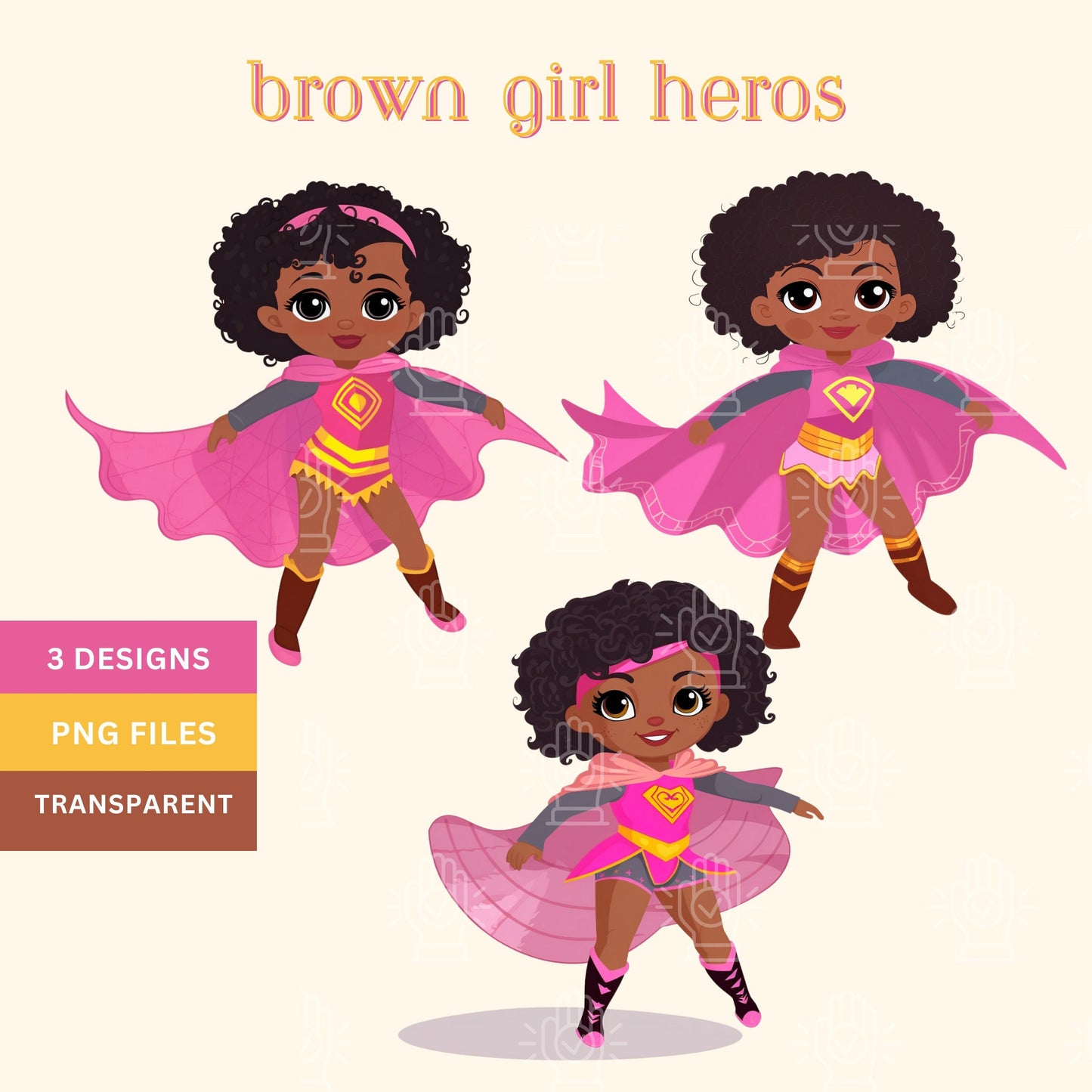 Little Black Girl Pink Superhero Clip Art, Afro Girls PNG, Hero Babies