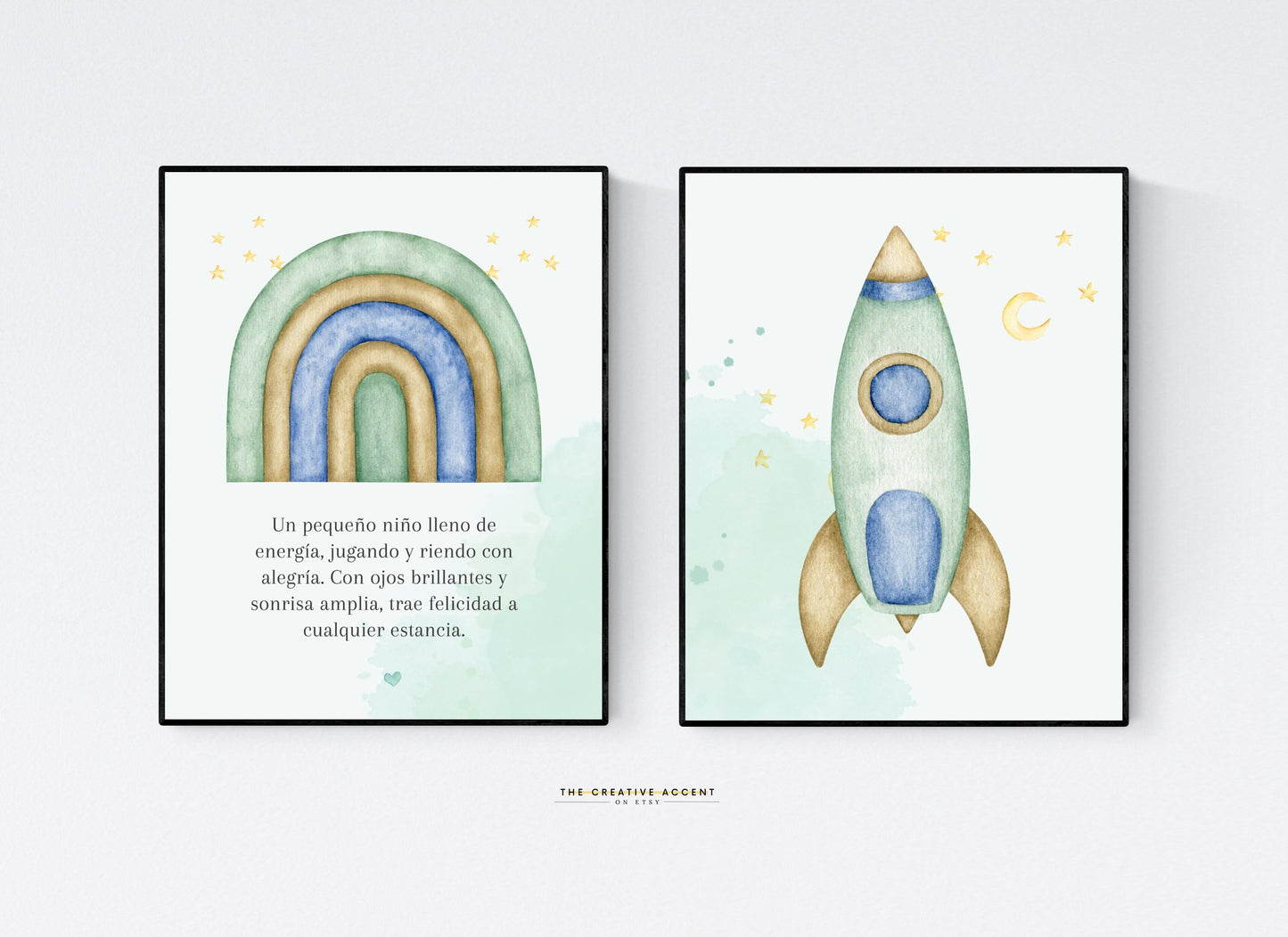 Spanish Boys Poem Art: Printable, 2 Set, Watercolor Airplane, Hot Air Balloon, Bunny Poster, Wall Decor, Kids Playroom, Instant Download