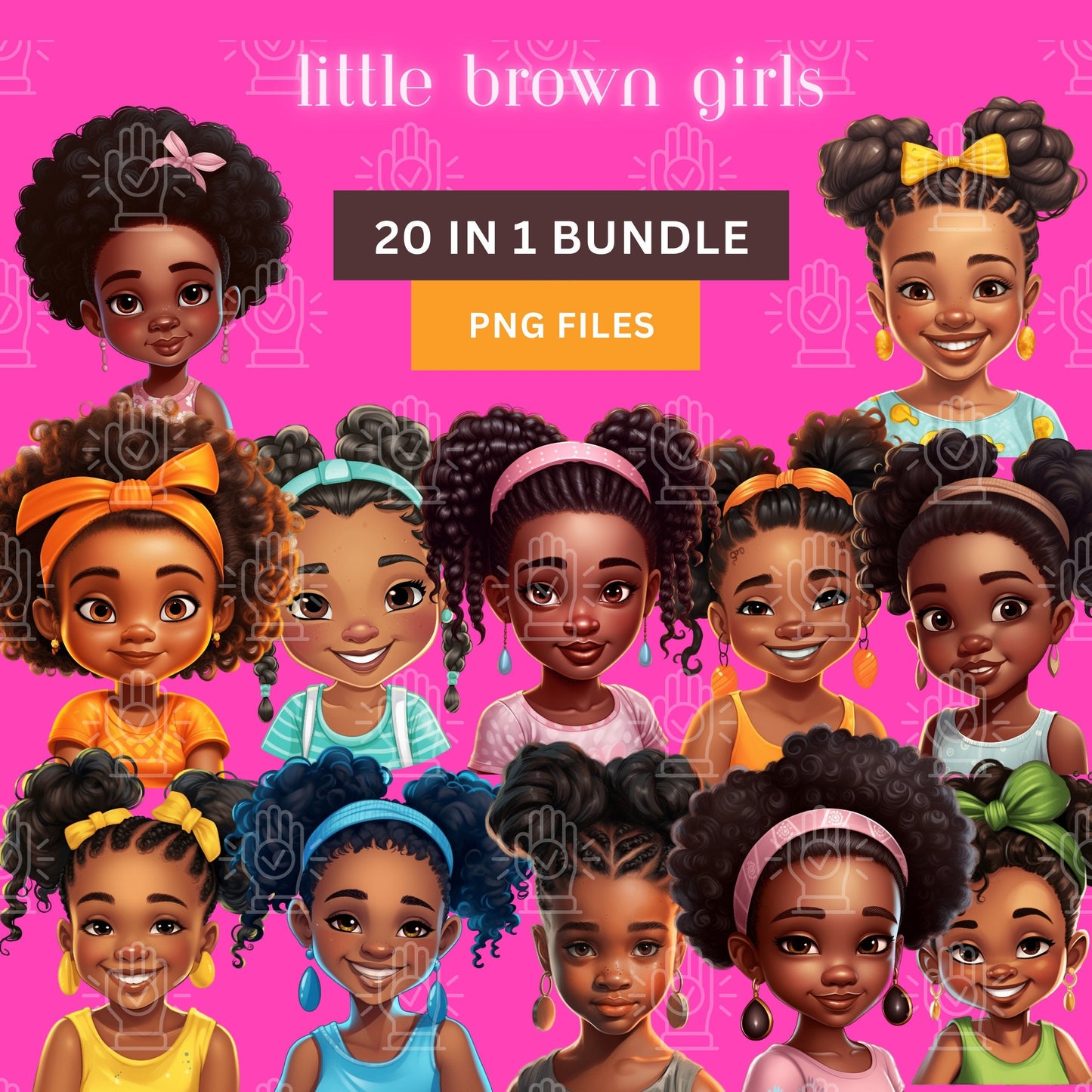 Little Black Girl Clipart, 20 PNG Bundle, Happy Afro Girls