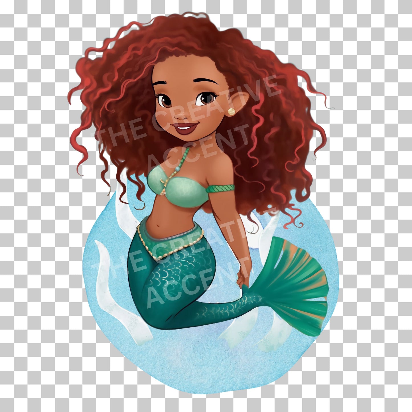 Black Little Mermaid Clip Art, Red Afro Girls PNG, Kids Baby Mermaid Birthday Clipart, Toddler Mermaid, Ariel Pool Party, Ocean, Swimming