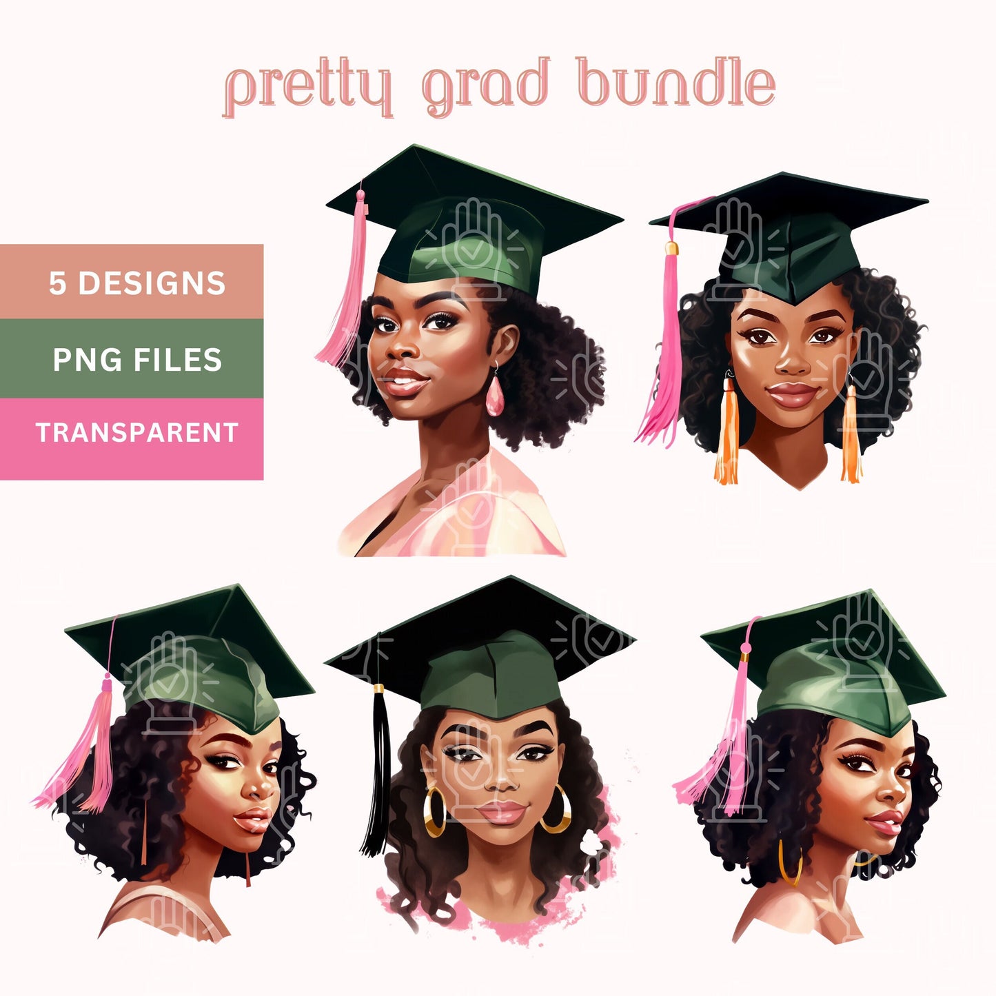AKA Graduation Woman Clipart, 5 PNG Files, Pink and Green Alpha Colors