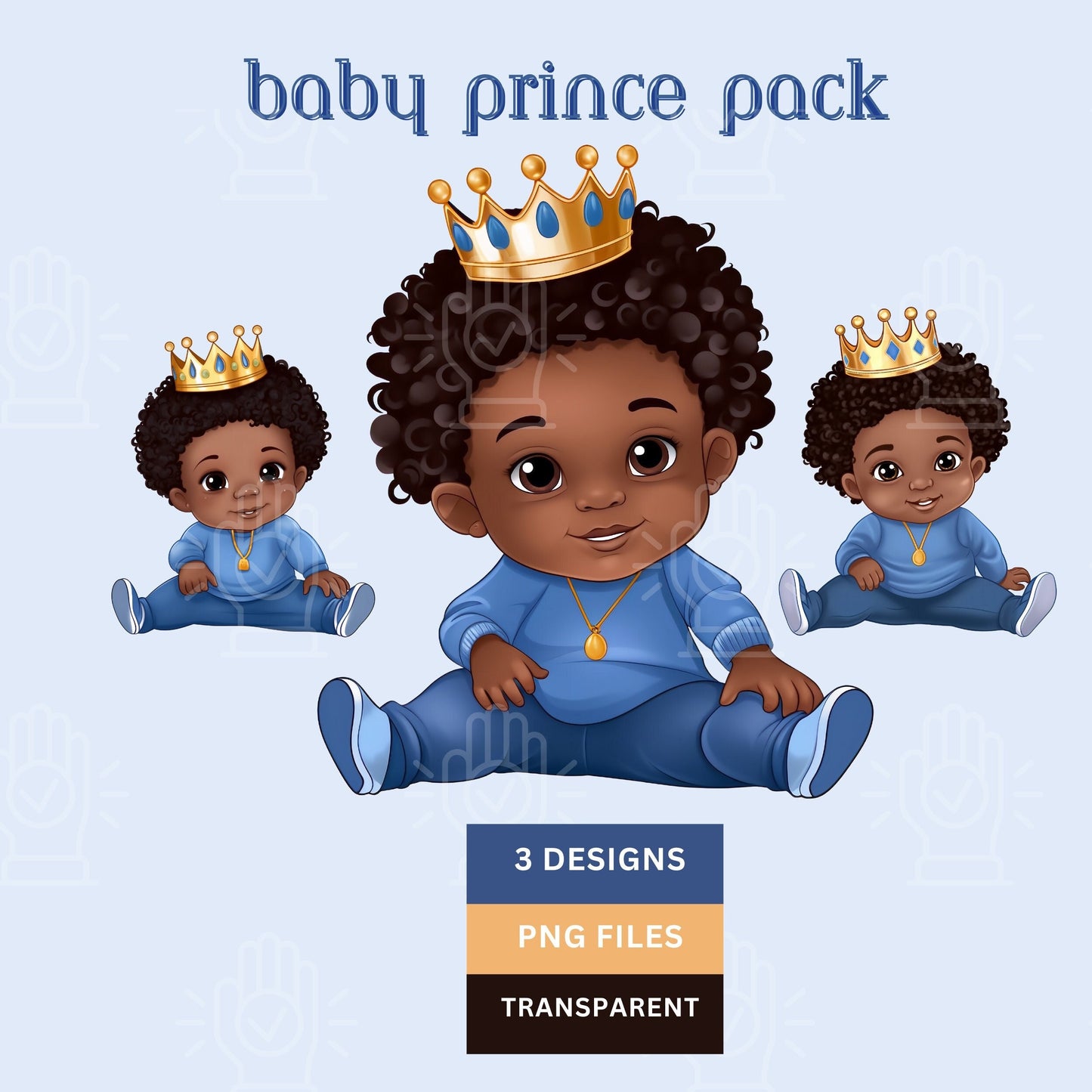Little Black Baby Prince Pack, 3 PNG Files, Baby Shower Clip art, Toddler Boy with Crown, Boy, Baby King Decor PNG, Gender Reveal clipart, Birthday, Blue