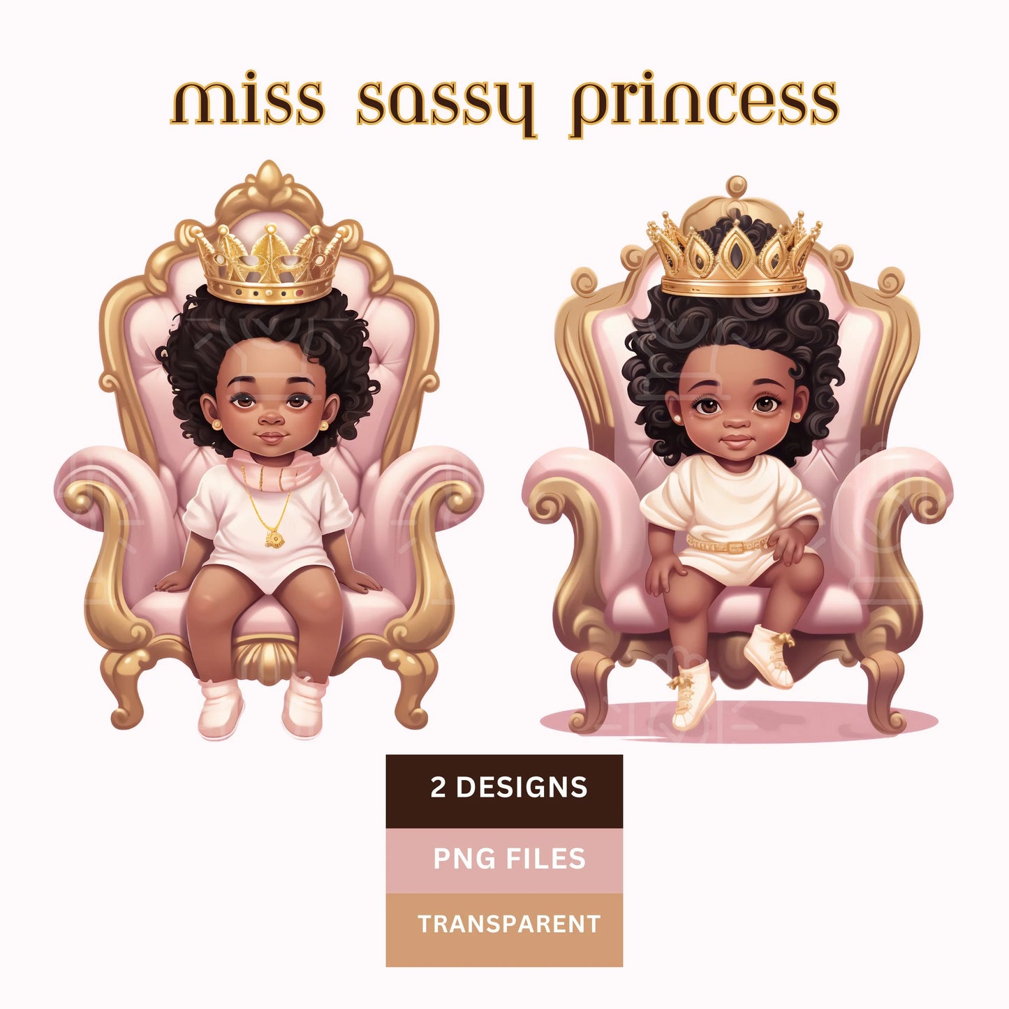 Hispanic Girl Baby Shower clipart, Afro Latina Spanish Princess, 2 PNG