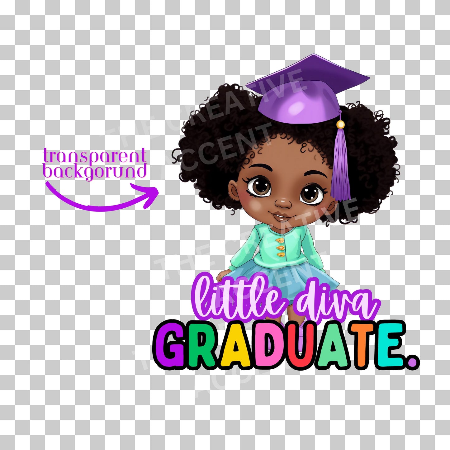 Preschool Black Girl Graduate Clipart, 5 PNG Little Kindergartener Graduation Party, T-shirt Sublimation