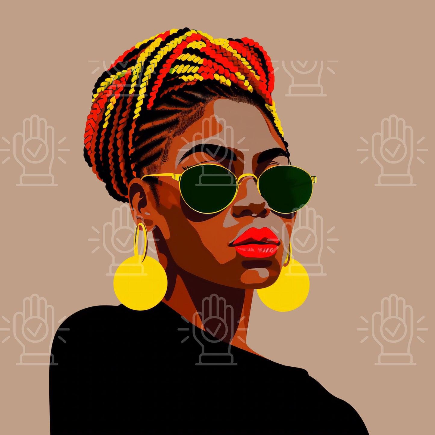 Black Woman Juneteenth Clipart, 10 PNG, Woman Bundle PNG, African American, Red, Green & Yellow, girl with Braids, Salon Stylist Hairstyle