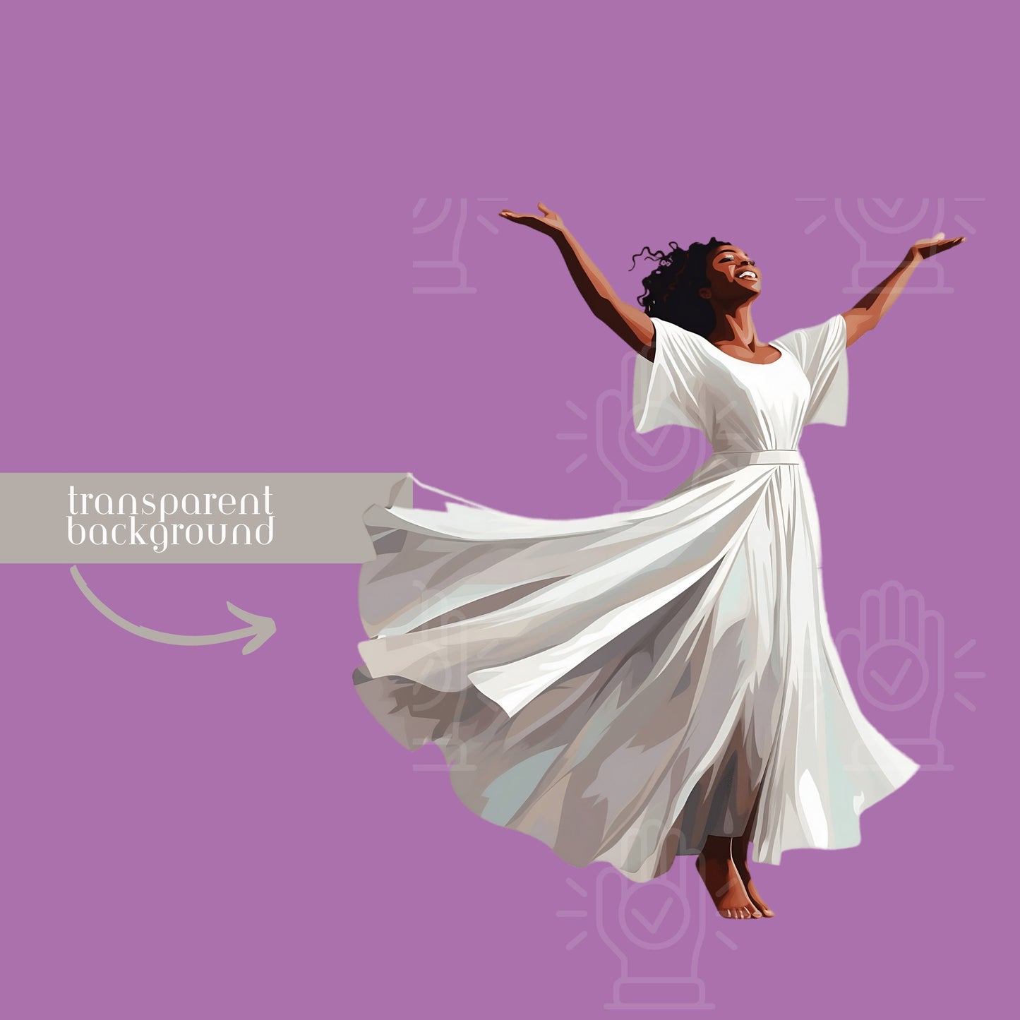 Praise Dancer Clip Art, Black Women Gospel Dancing, Liturgical Dance, , Show, Church Performance Clipart for Flyer, Cartoon, Black Girl PNG