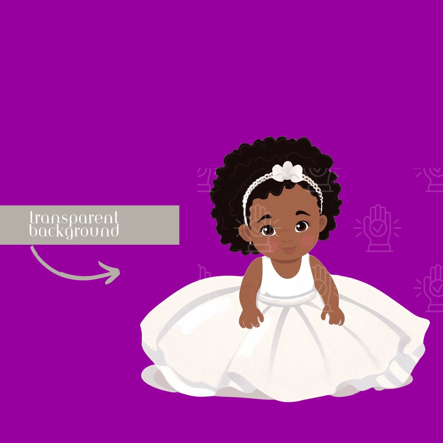 Baptism Baby Clipart, 5 PNG Black Newborn, Christening, Brown African American in White Dress