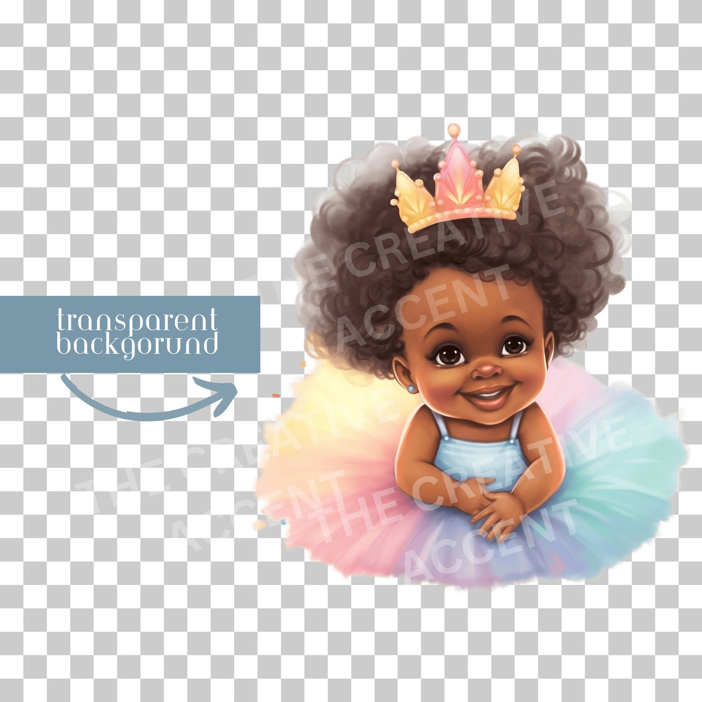 Pastel Baby Clipart, Black Baby in Tutu Clipart, Little Princess Clip Art, Black Girl with Crown PNG, natural hair, baby shower pastel theme