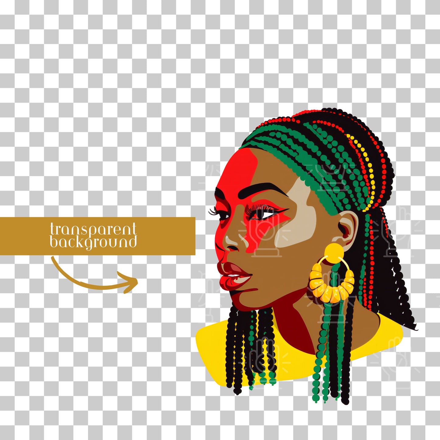 Black Woman Juneteenth Clipart, 10 PNG, Woman Bundle PNG, African American, Red, Green & Yellow, girl with Braids, Salon Stylist Hairstyle