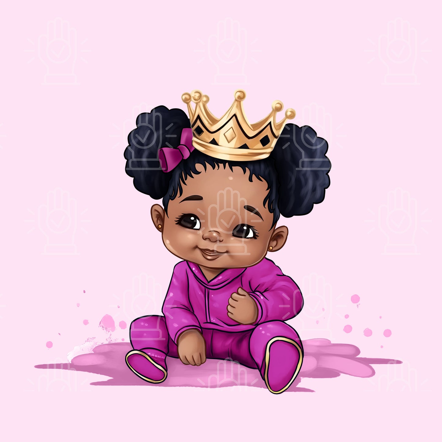 Black Baby Girl Princess, Baby Shower Clipart, Little Urban Queen Decor PNG, Pink, Purple, Fuchsia Sweatsuit Gender Reveal, Crown