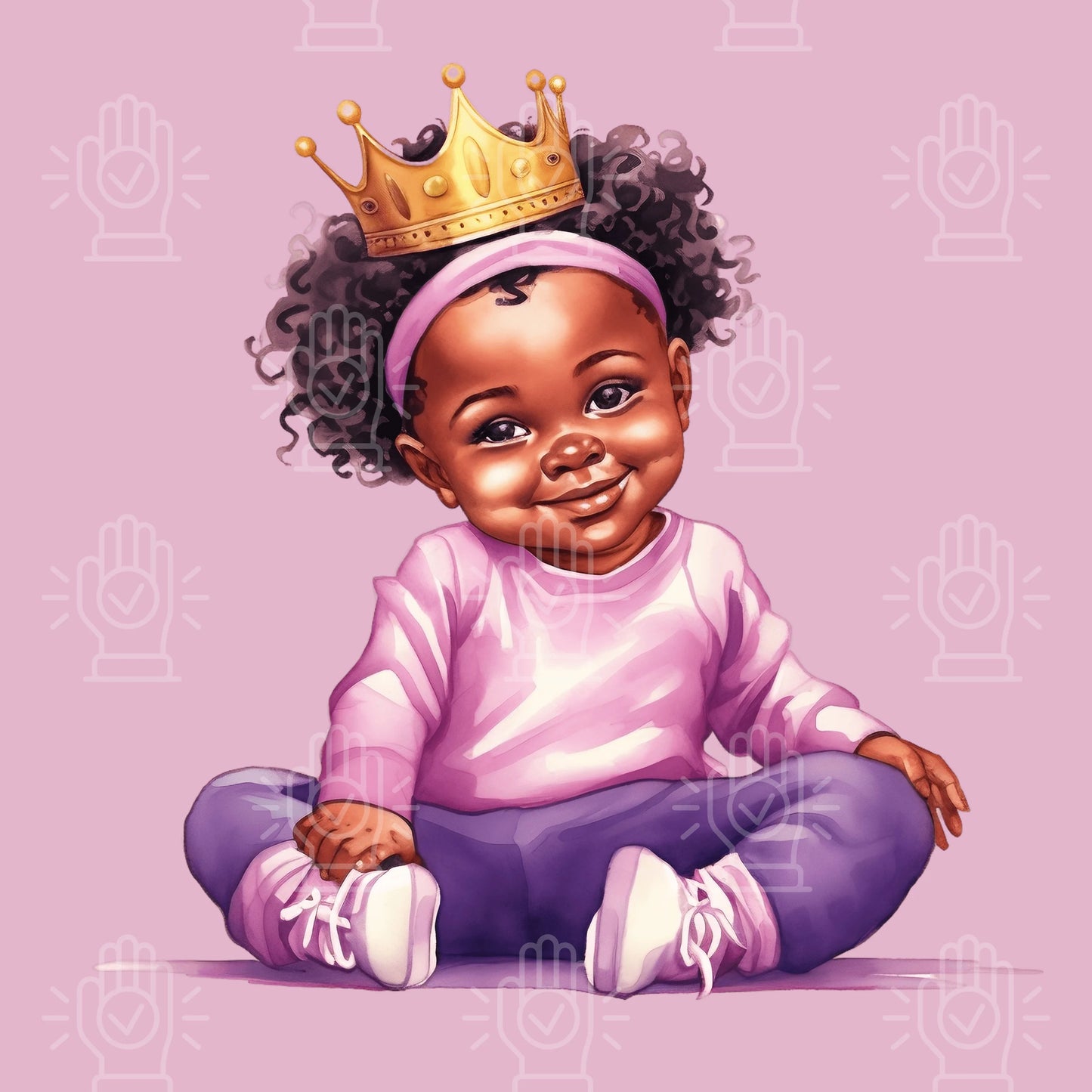 Casual Black Princess in Purple, 5 PNG Files, Black Baby Girl Clipart