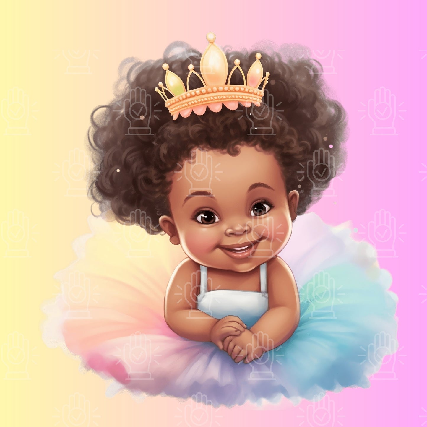 Pastel Baby Clipart, Black Baby in Tutu Clipart, Little Princess Clip Art, Black Girl with Crown PNG, natural hair, baby shower pastel theme