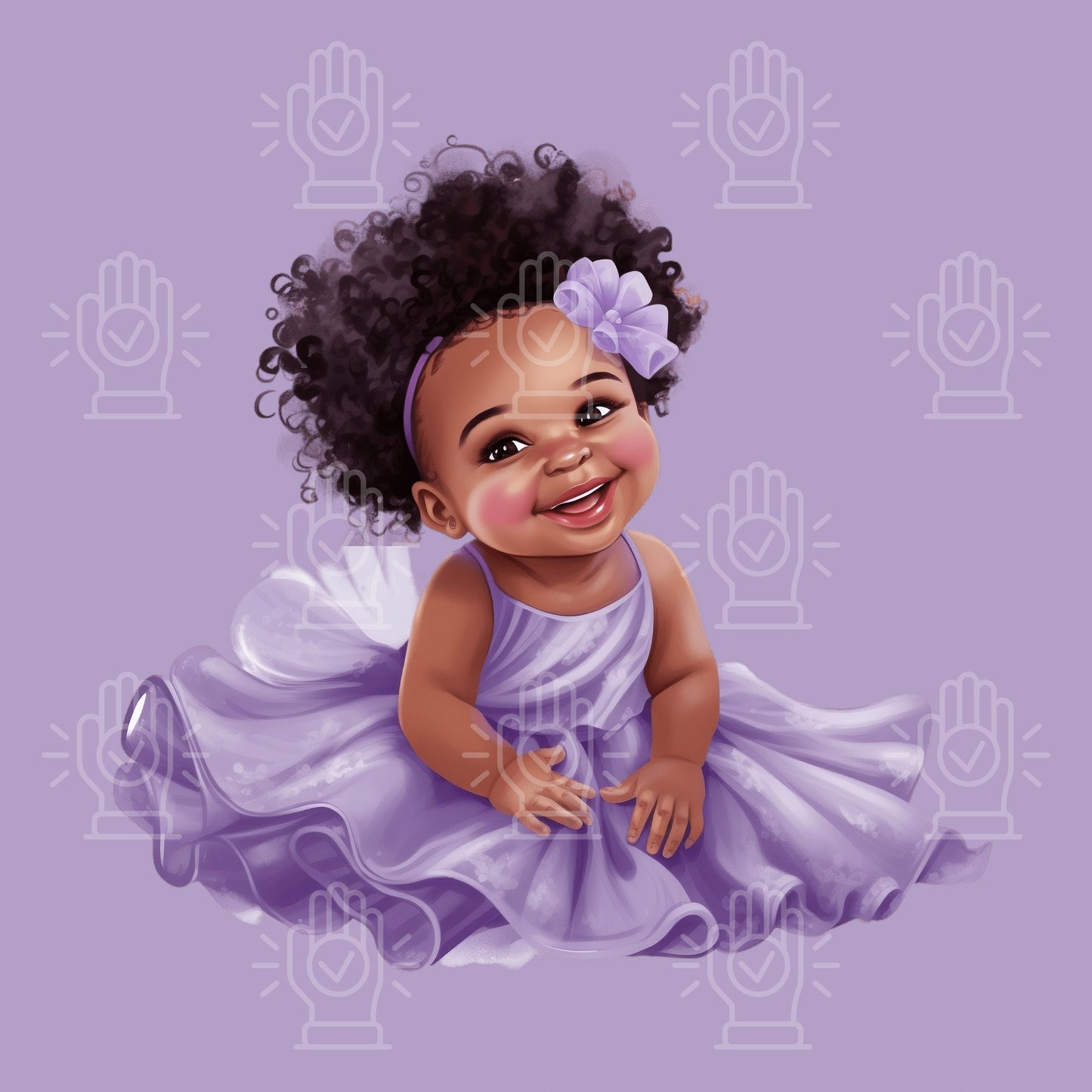 Black Baby Girl in Lavender Tutu Dress Clipart, Little Girl PNG, Purple Theme Baby shower, Brown kids clipart, natural hair, Gender Reveal