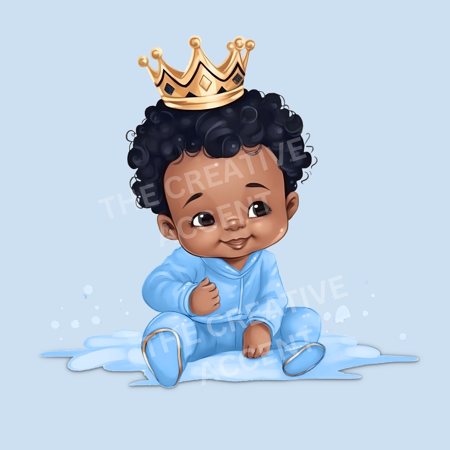Black Gender Reveal Clipart, Little Black Boy Prince & Little Black Baby Girl Princess, Baby Shower, Watercolor Illustration, Gold Crown PNG