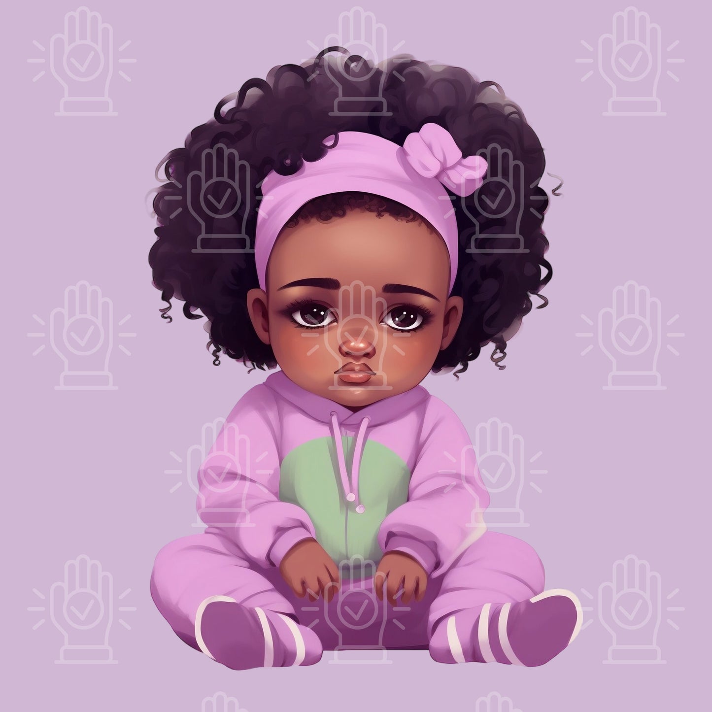 Black Baby Girl Bundle in Onesies Clipart, 12 PNG Illustration, Different Expressions, Cute Little Newborn, Colorful Babies Cartoon Shower