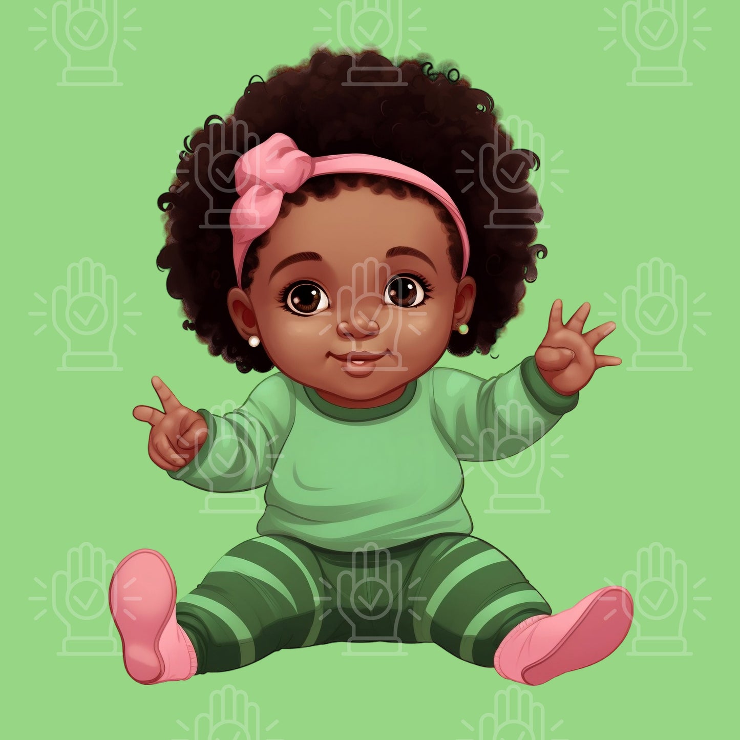 Black Baby Girl Bundle in Onesies Clipart, 12 PNG Illustration, Different Expressions, Cute Little Newborn, Colorful Babies Cartoon Shower