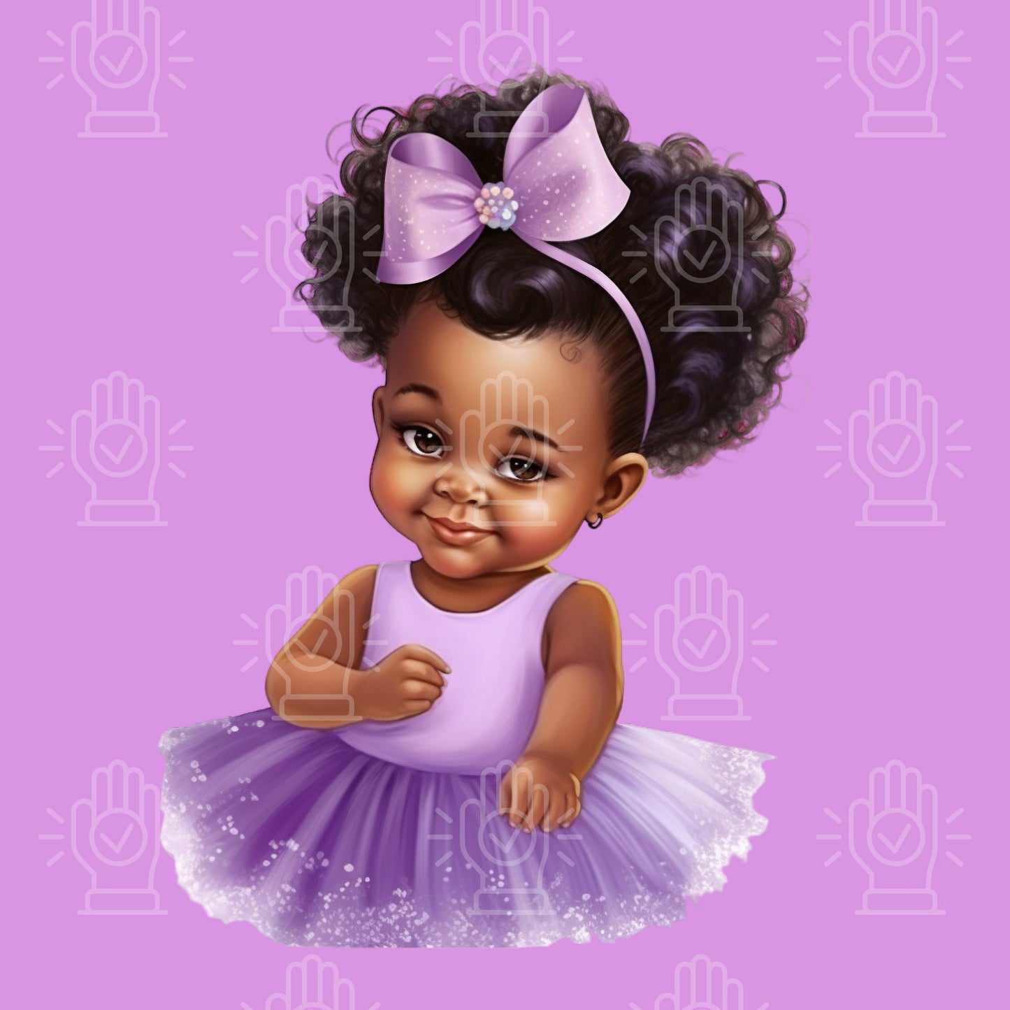 Baby Girl Princess in Purple Lavender & Gold Tutu Dress Clipart, Little Black Girl, 4 PNG, Baby Shower, natural hair, Ribbon, Gender Reveal