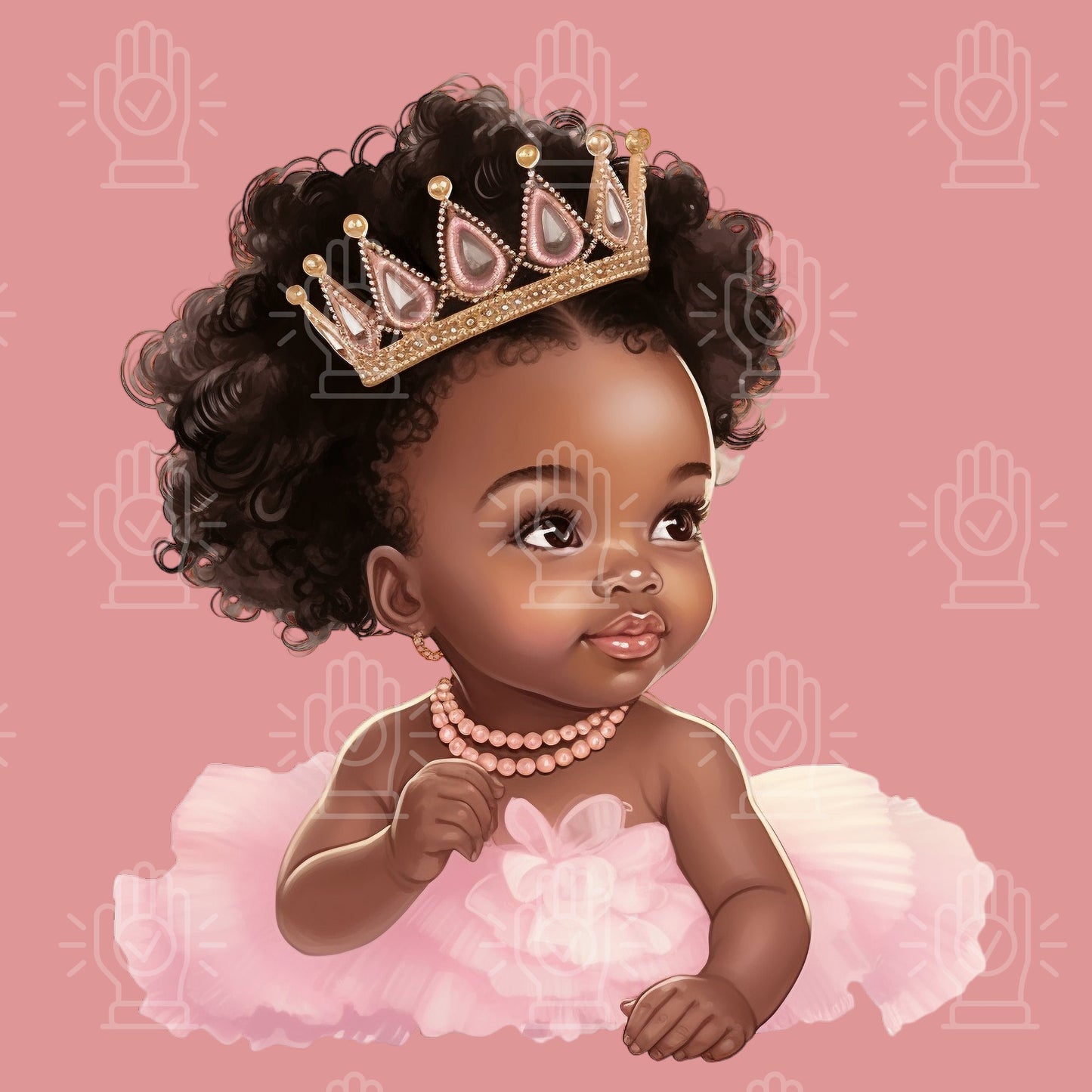 Black Baby Girl Princess in Pink Tutu Clipart, Baby Shower clipart, Little Girl with Crown, Gender Reveal, PNG bundle, Pink Theme, Afro hair