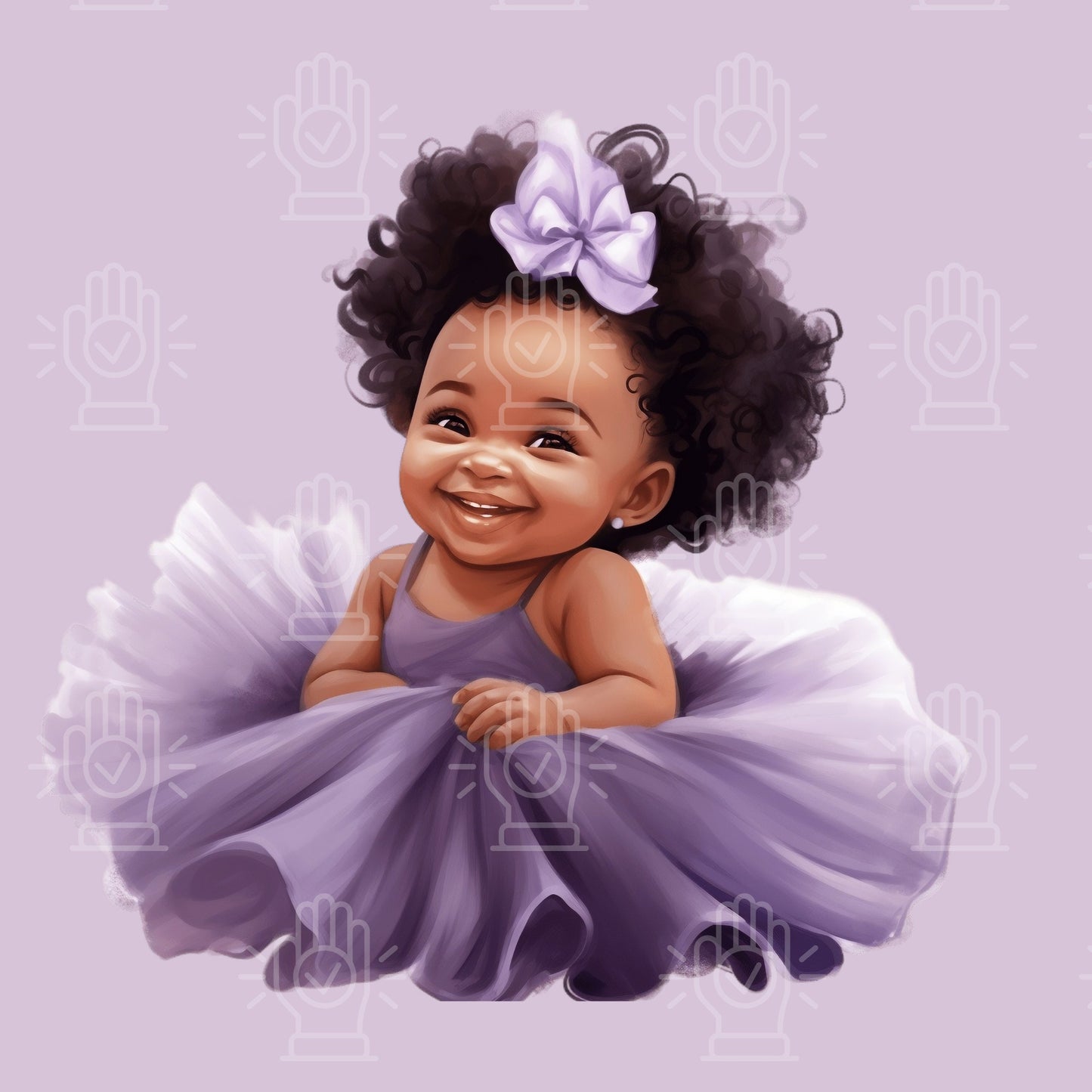 Black Baby Girl in Lavender Tutu Dress Clipart, Little Girl PNG, Purple Theme Baby shower, Brown kids clipart, natural hair, Gender Reveal