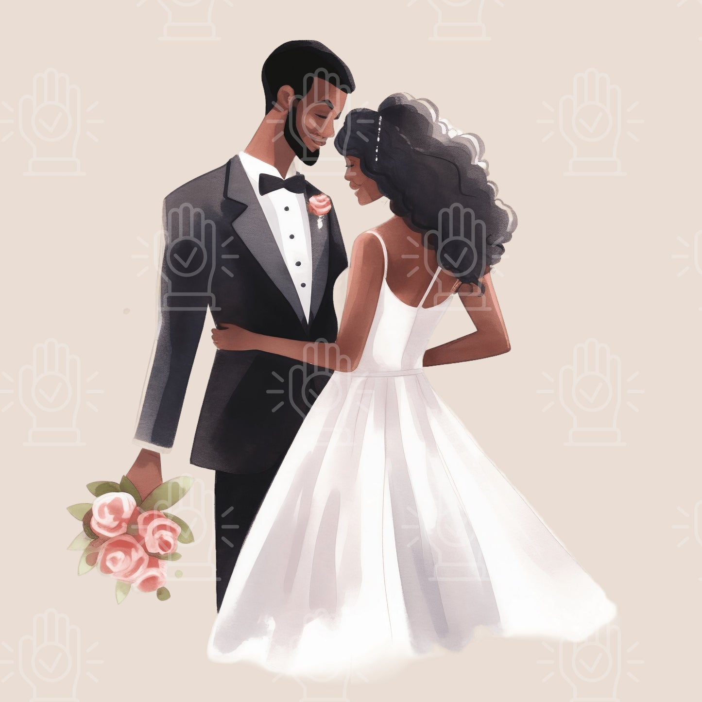 Black Wedding Clipart, Black Newlywed Couple Clip art, Newlyweds PNG, Engagement Dinner, Celebration, African -American Bride and Groom