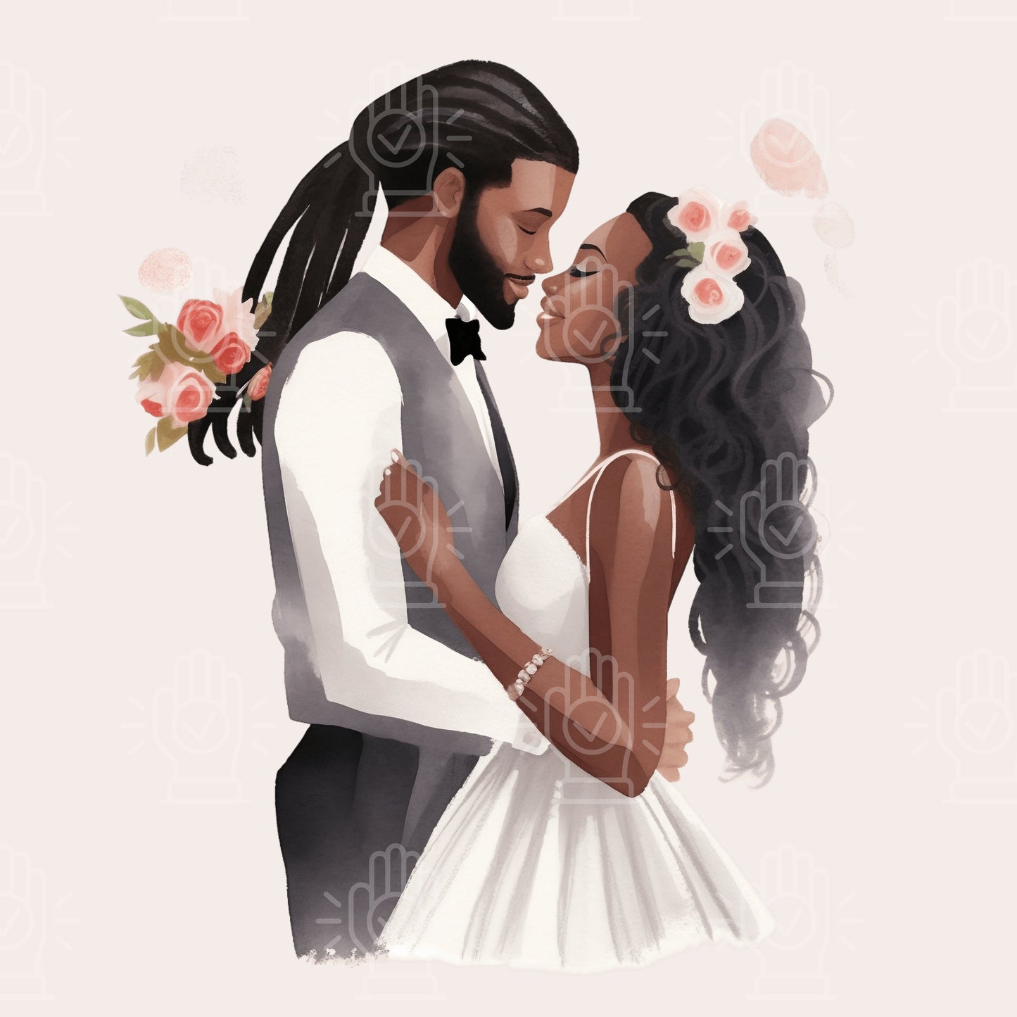 Black Wedding Clipart, Black Newlywed Couple Clip art, Newlyweds PNG, Engagement Dinner, Celebration, African -American Bride and Groom