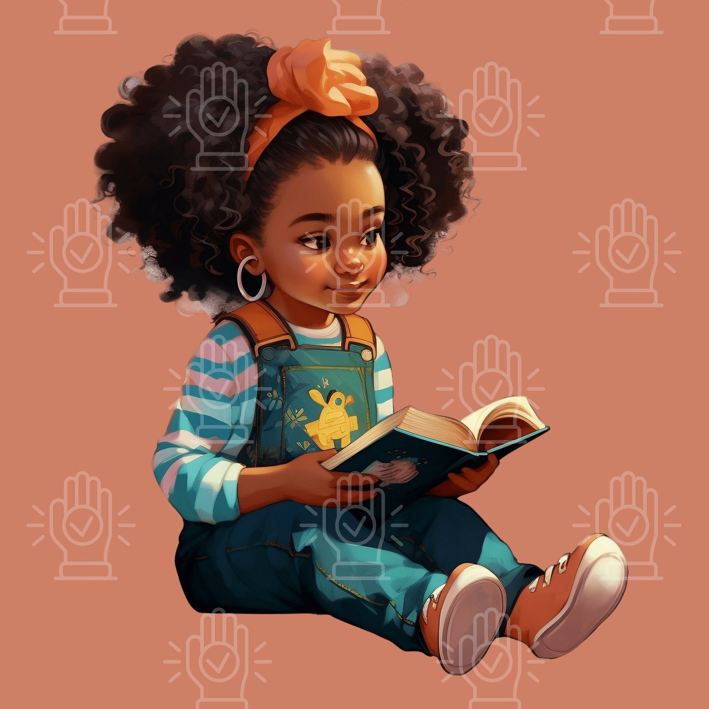 Unique Black Girl Reading Clipart, Little Toddler, Retro child cartoon illustration, 9 PNG, Reading, School, Writing, African-American afro