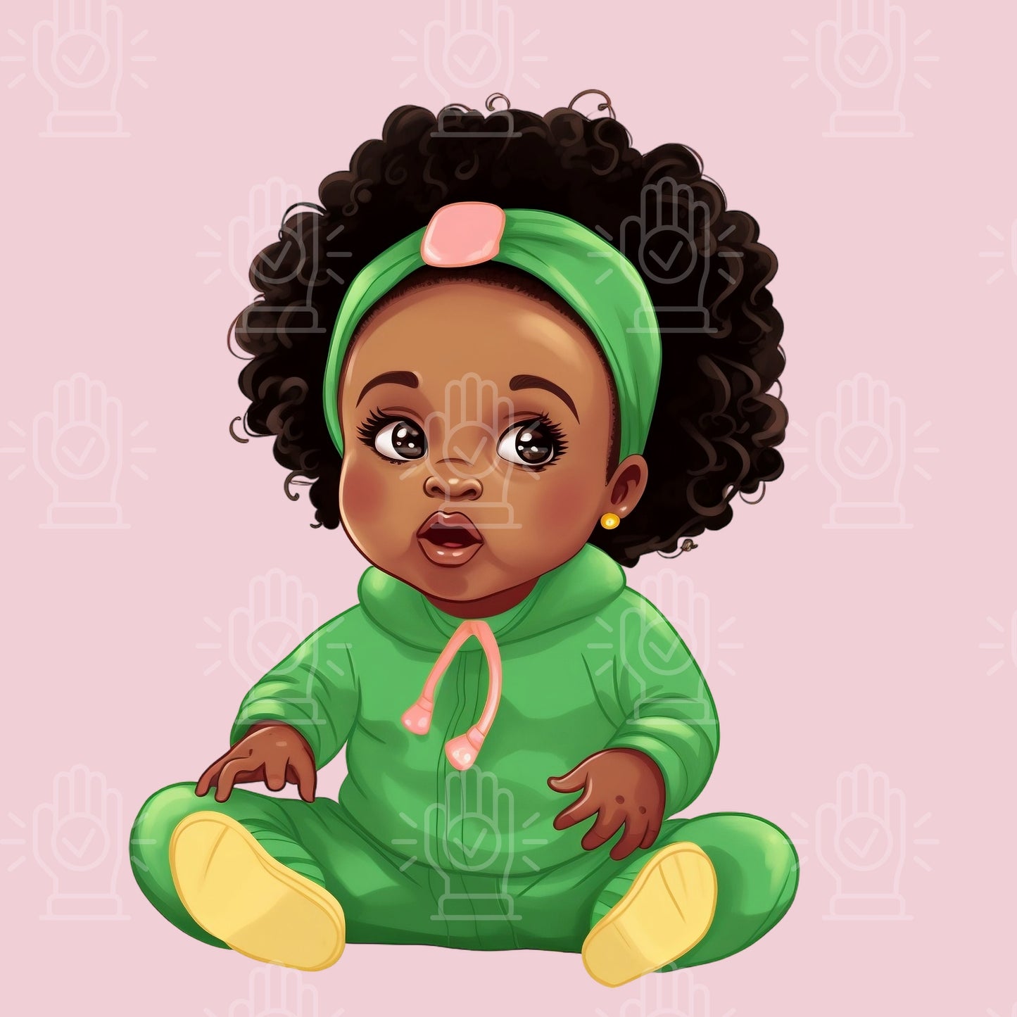Black Baby Girl Bundle in Onesies Clipart, 12 PNG Illustration, Different Expressions, Cute Little Newborn, Colorful Babies Cartoon Shower