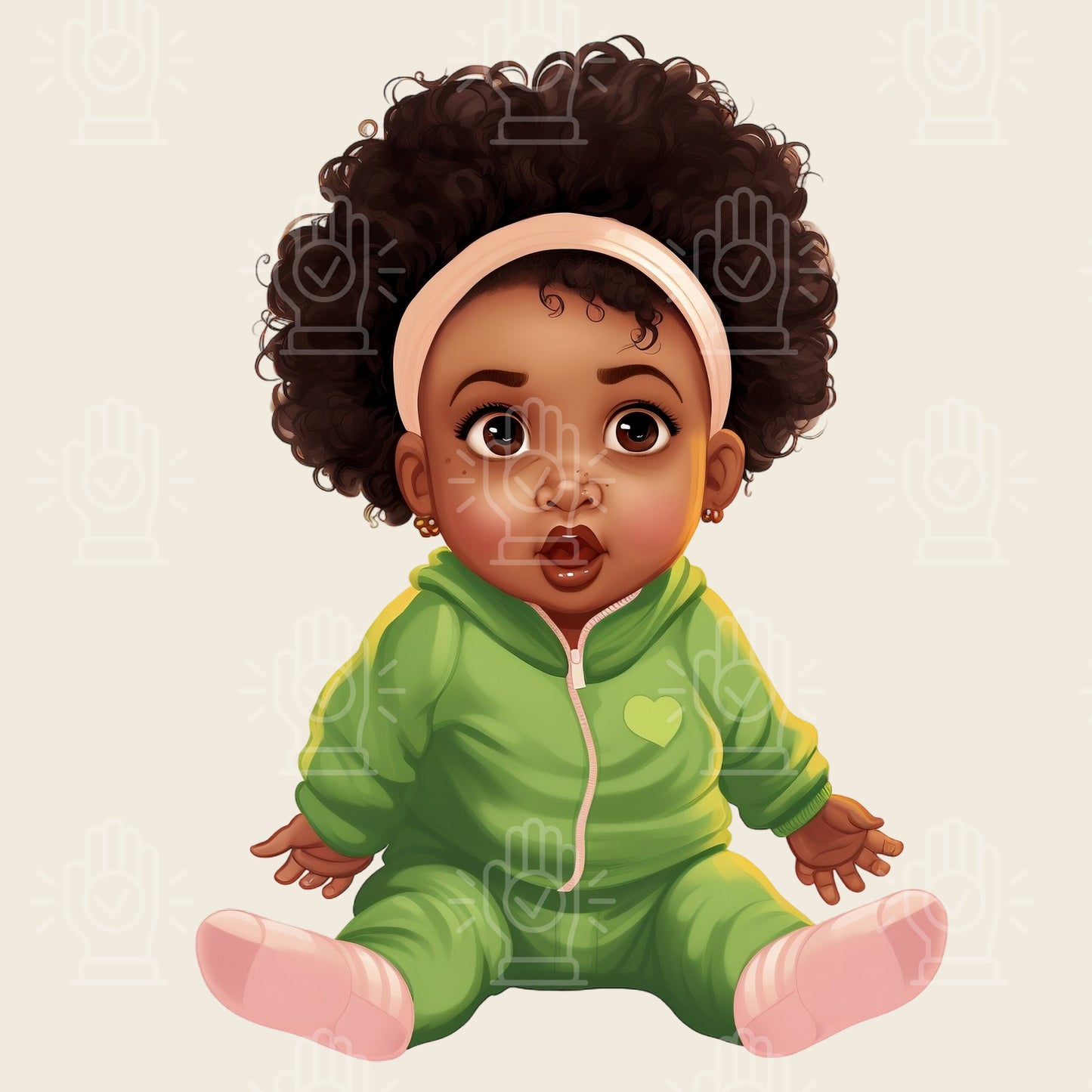 Black Baby Girl Bundle in Onesies Clipart, 12 PNG Illustration, Different Expressions, Cute Little Newborn, Colorful Babies Cartoon Shower