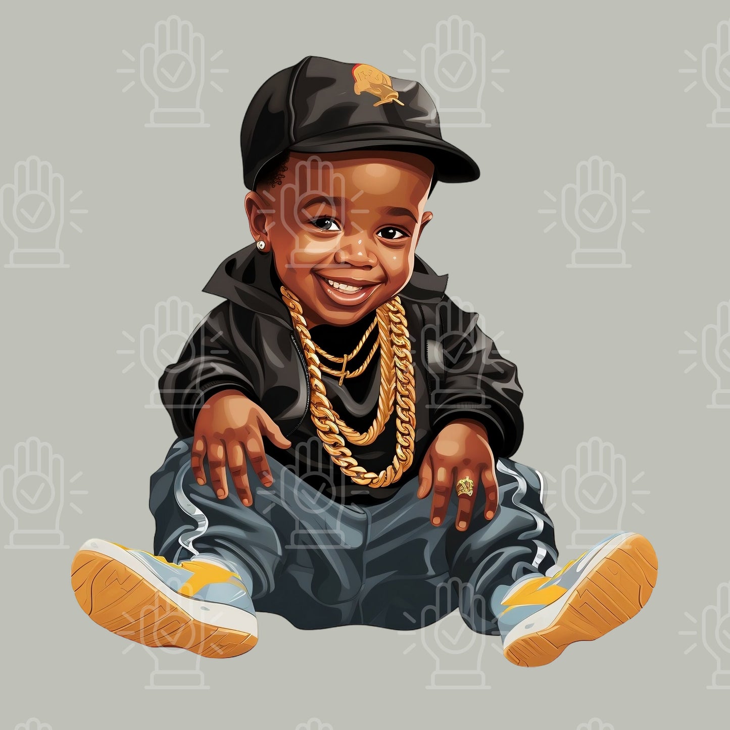 Retro Black 90s Baby Clipart, 8 PNG, Old Skool