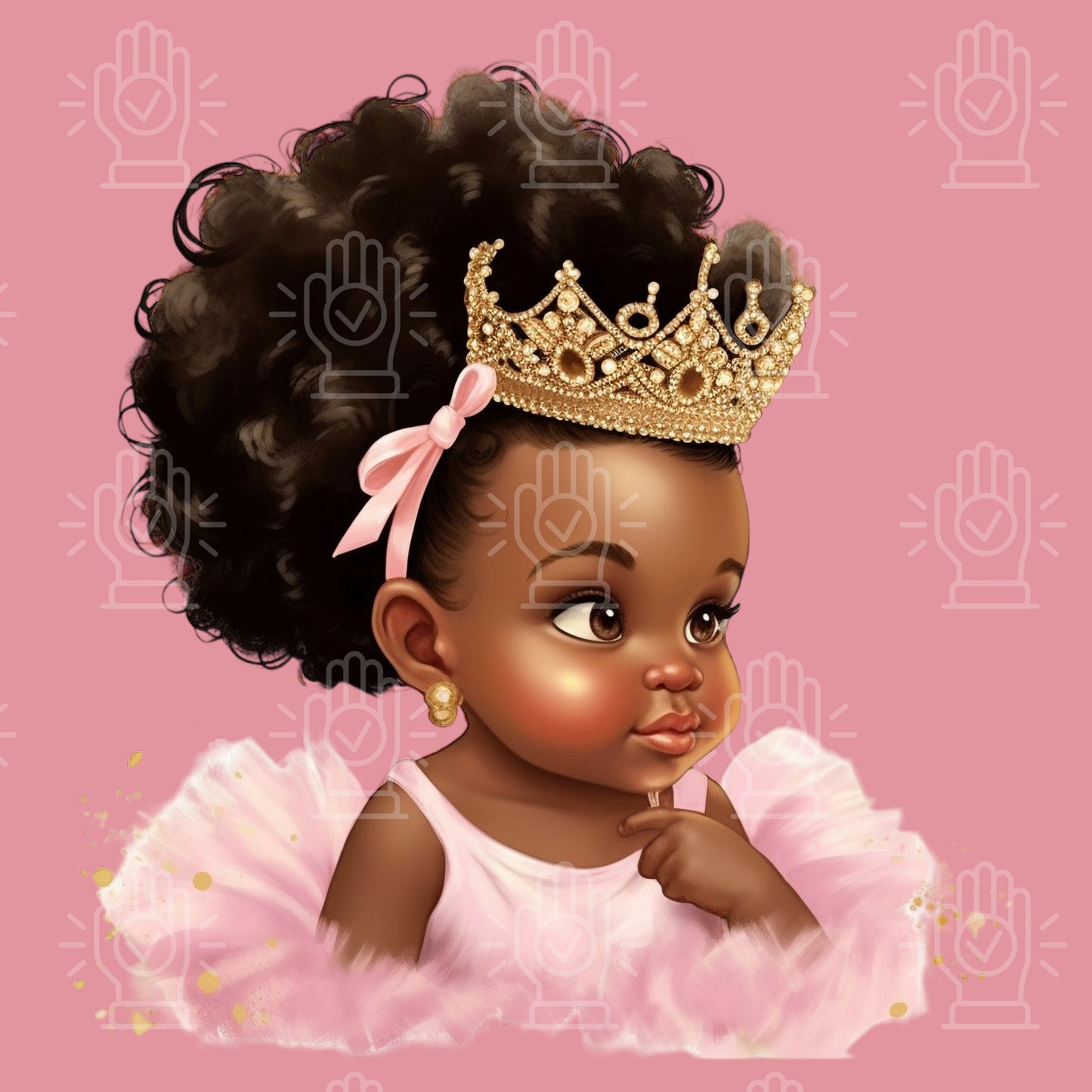 Black Baby Girl Princess in Pink Tutu Clipart, Baby Shower clipart, Little Girl with Crown, Gender Reveal, PNG bundle, Pink Theme, Afro hair