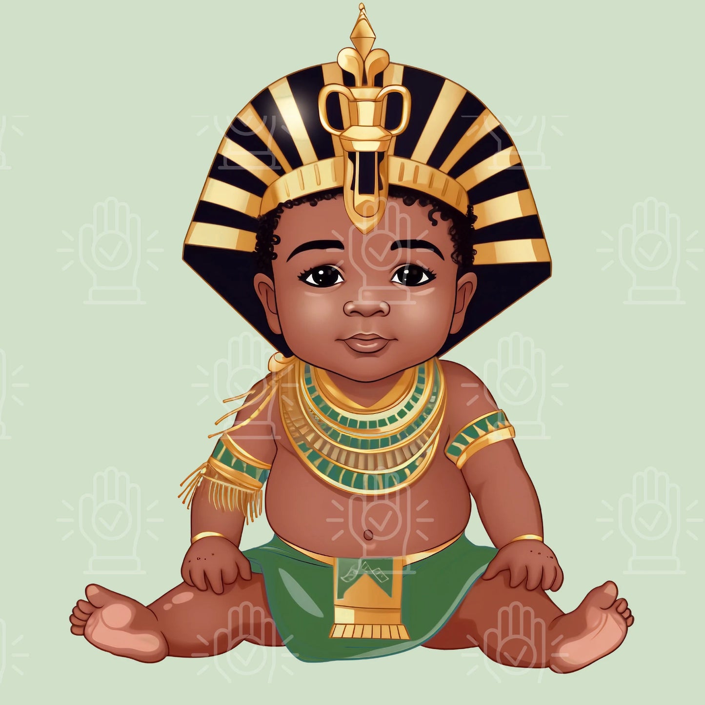 Egyptian Emerald Green Black Baby Shower Clipart, Pharaoh Baby King Tut, Tutankhamun