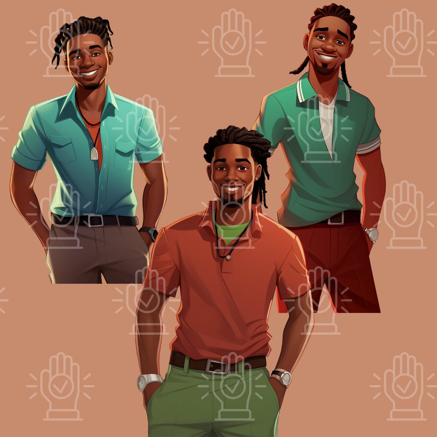 Black Man Clipart, PNG bundle, Brown Men Male Images Art, Afro Natural Hair, Locs, African-American Cartoon Illustration, Commercial use