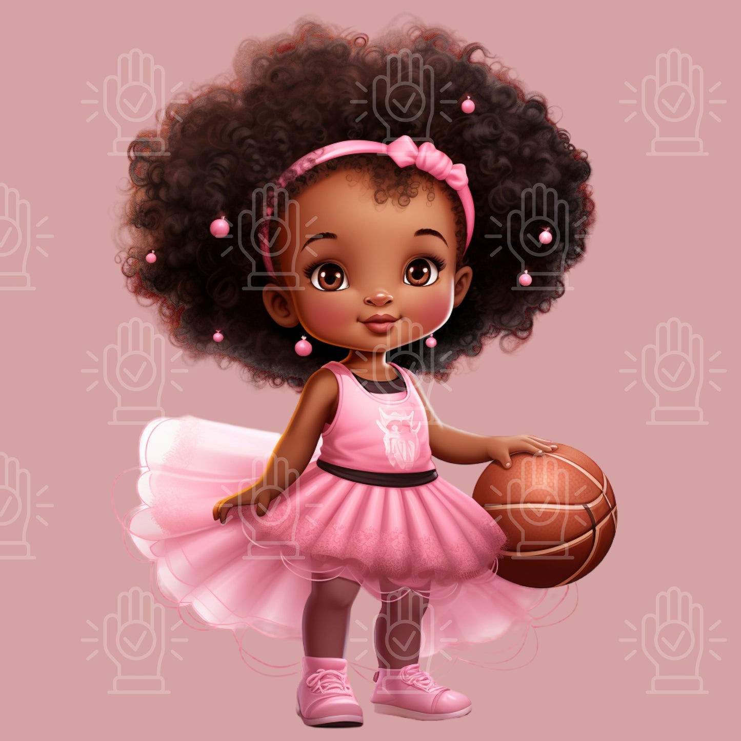 Basketball Baby Girl Princess, 12 PNG, Pink Tutu Dress, Little Black Baby Shower Clipart, Sports Theme Illustration, Sports Gender Reveal