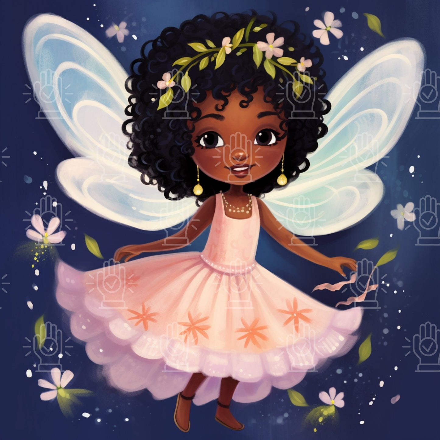 Black Girl Fairy Clipart, Little Fairies, Fairytale Cartoon Character Art, 55 PNG bundle, Children's Book Illustrations African-American Kid